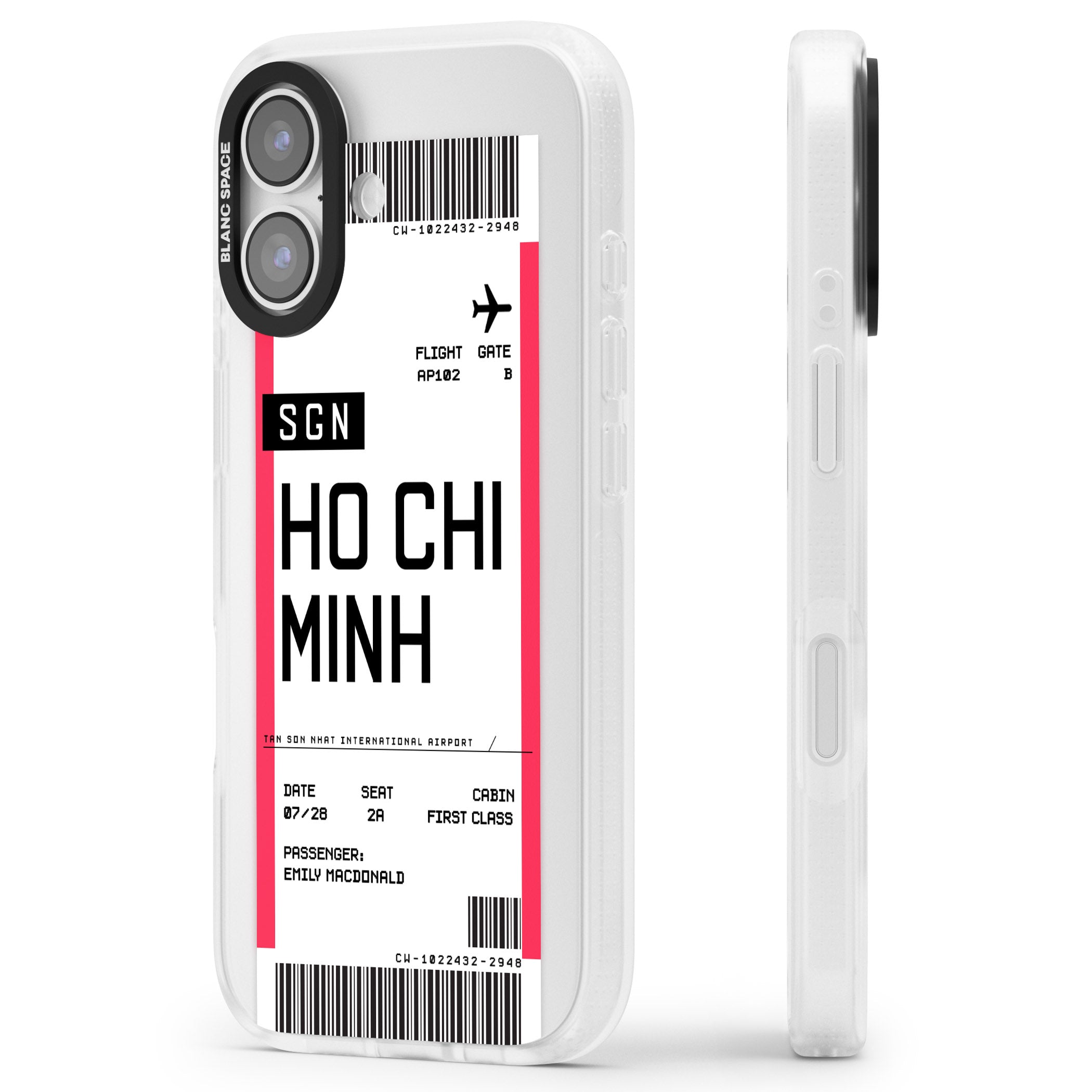 Personalised Ho Chi Minh Boarding Pass iPhone 17 Impact Air Clear Phone Case Side Profile