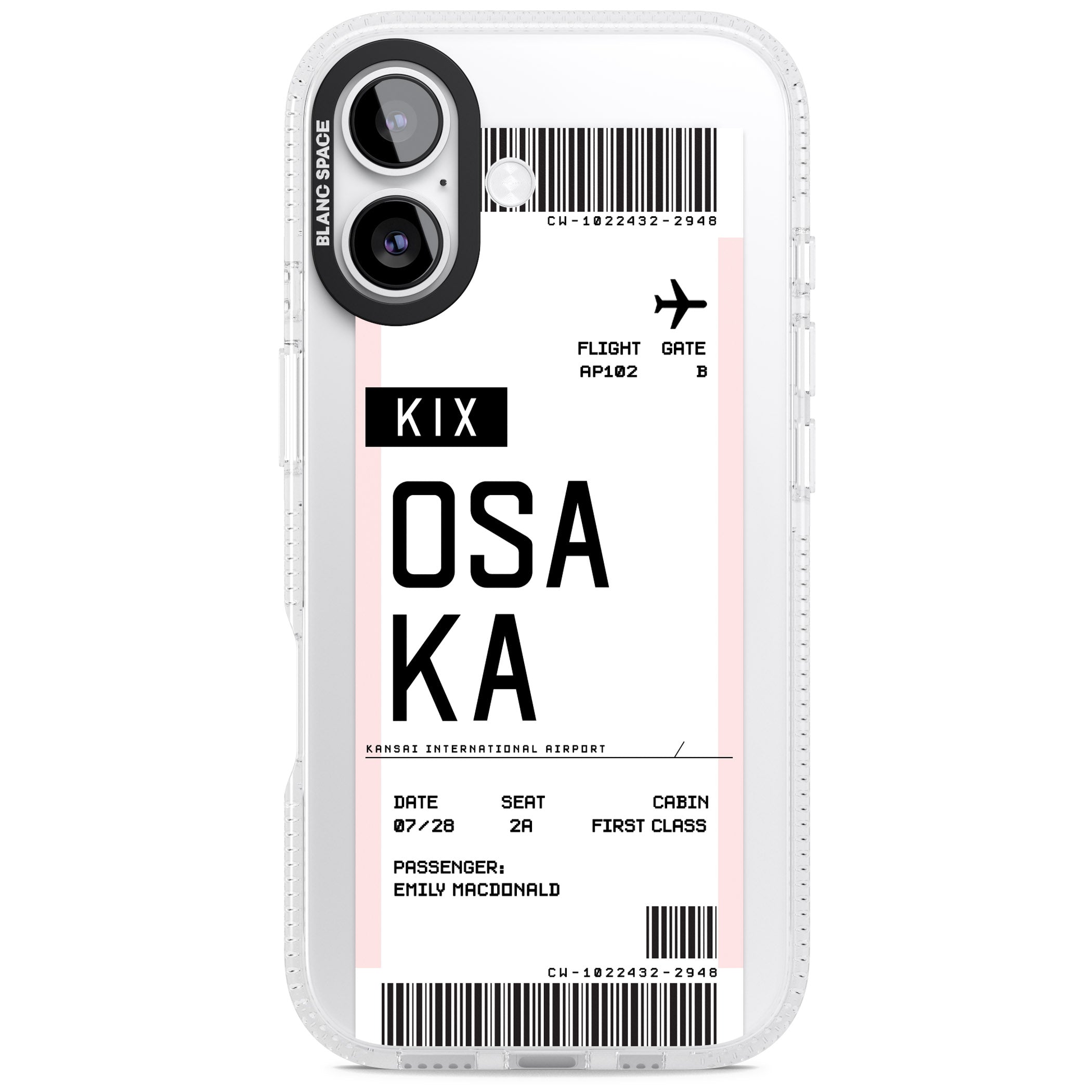 Personalised Osaka Boarding Pass iPhone 17 Impact Air Clear Phone Case