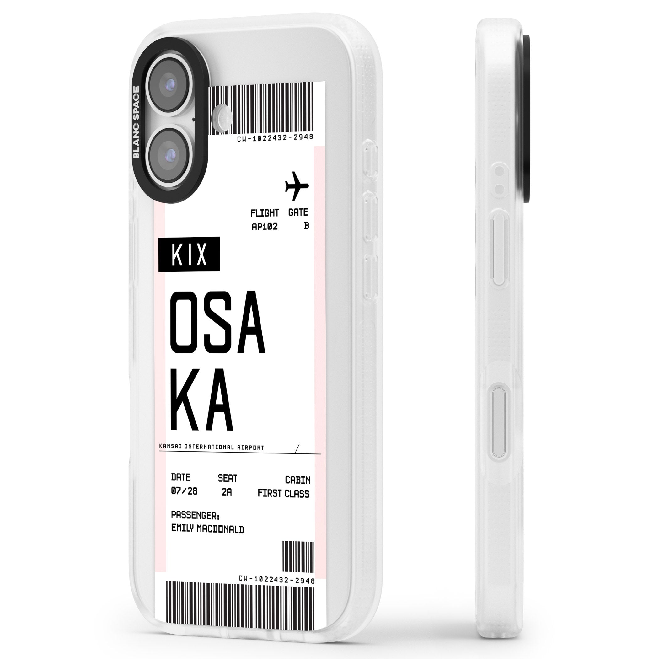 Personalised Osaka Boarding Pass iPhone 17 Impact Air Clear Phone Case Side Profile