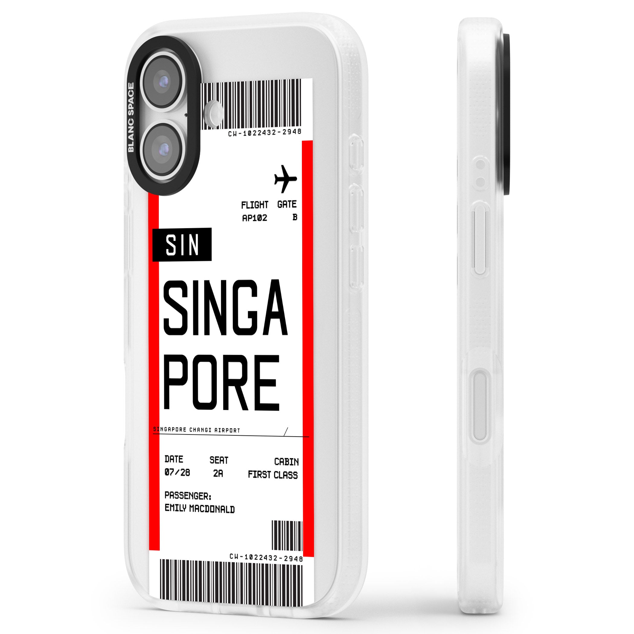 Personalised Singapore Boarding Pass iPhone 17 Impact Air Clear Phone Case Side Profile