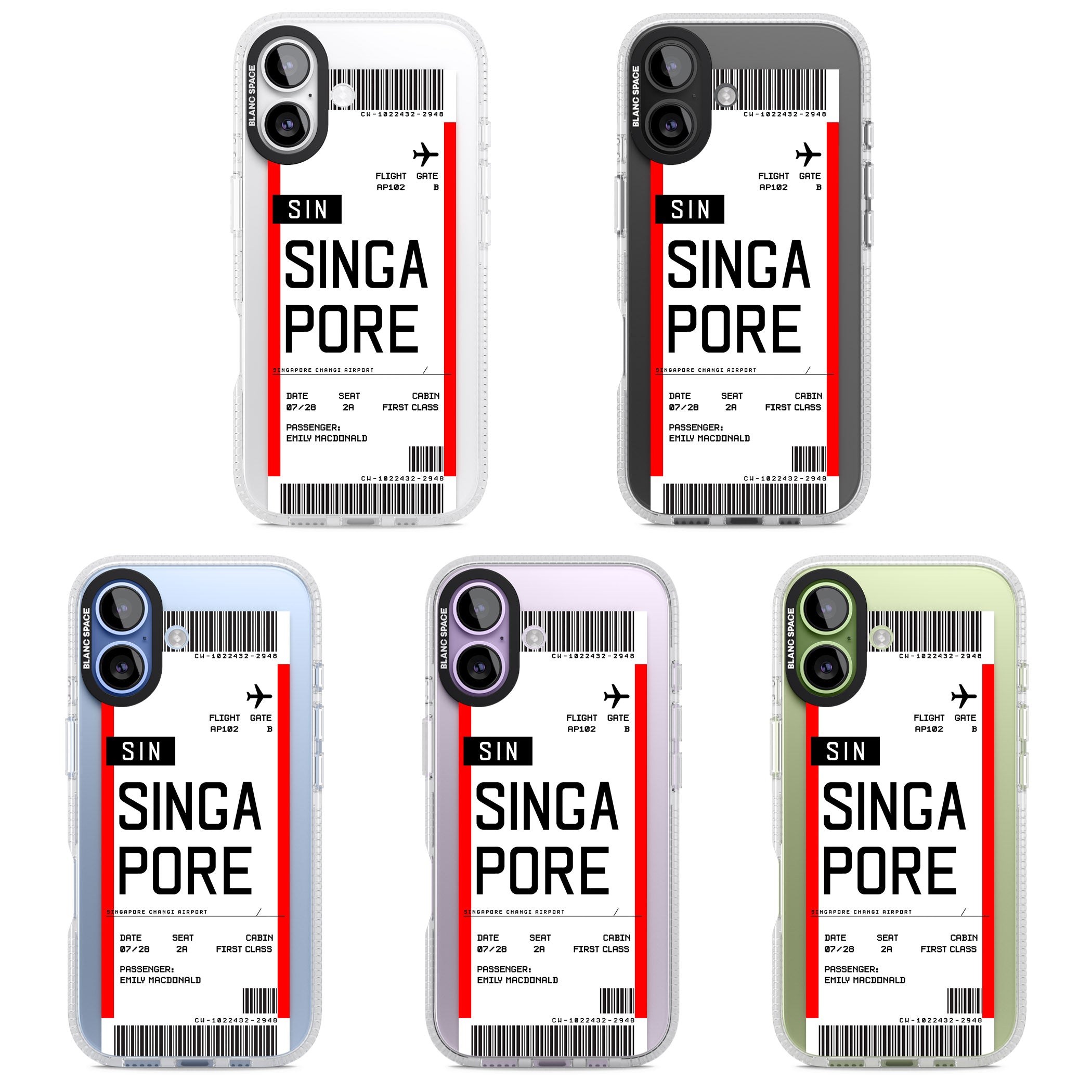 Personalised Singapore Boarding Pass iPhone 17 Impact Air Clear Phone Case APT Impact Protection