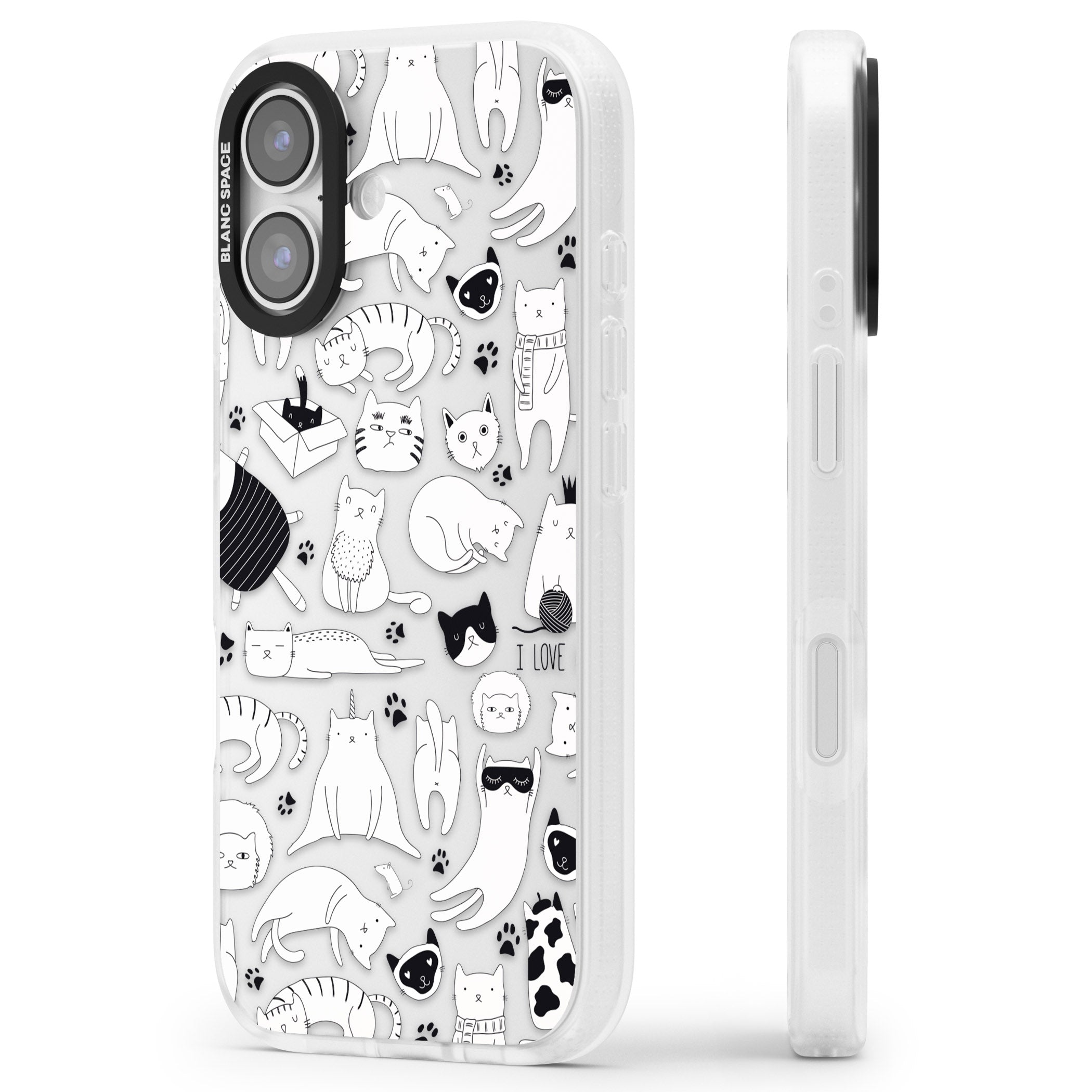 Cartoon Cat Collage Black & White iPhone 17 Impact Air Clear Phone Case Side Profile