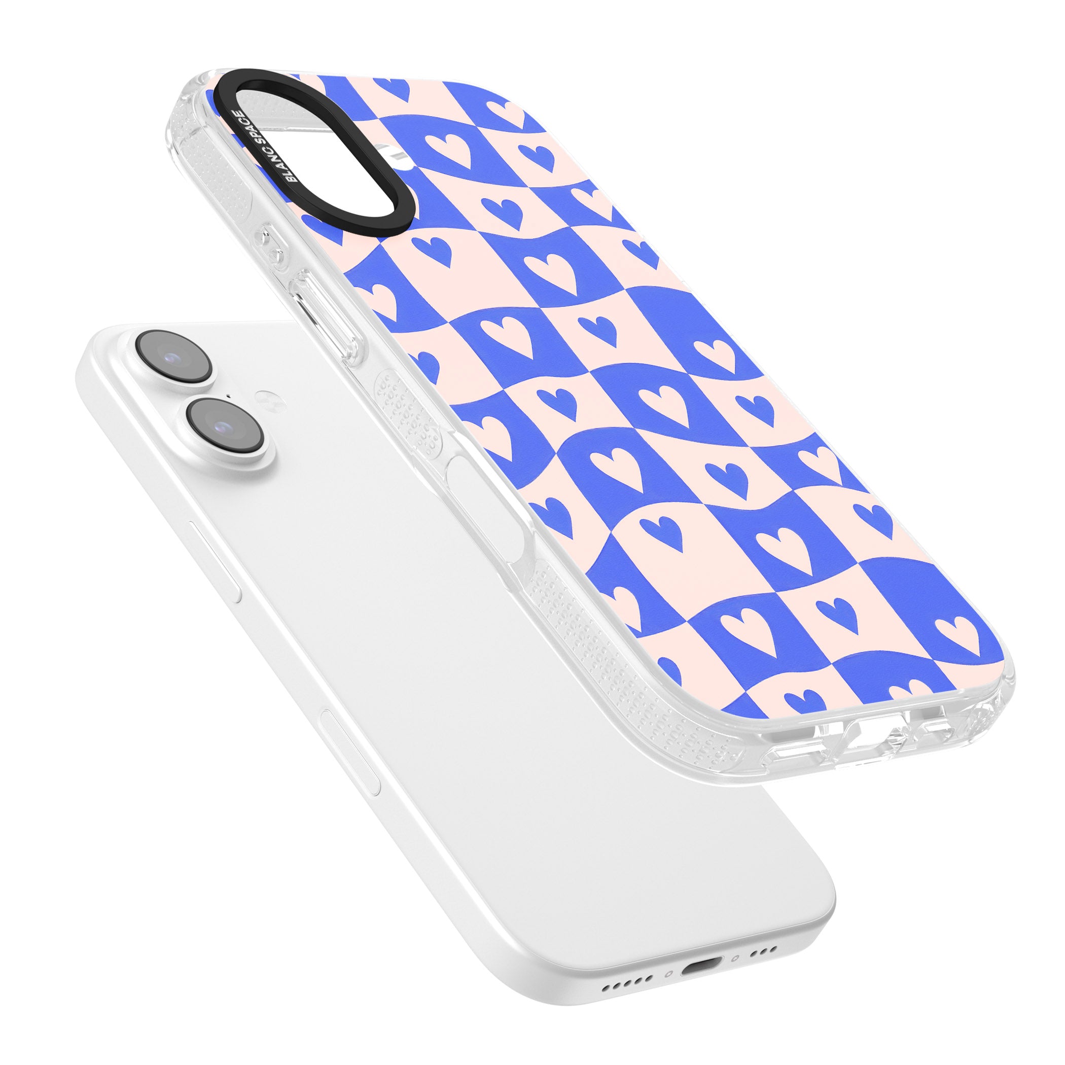 Blue Wavy Checked Hearts iPhone 17 Impact Air Clear Phone Case Colours
