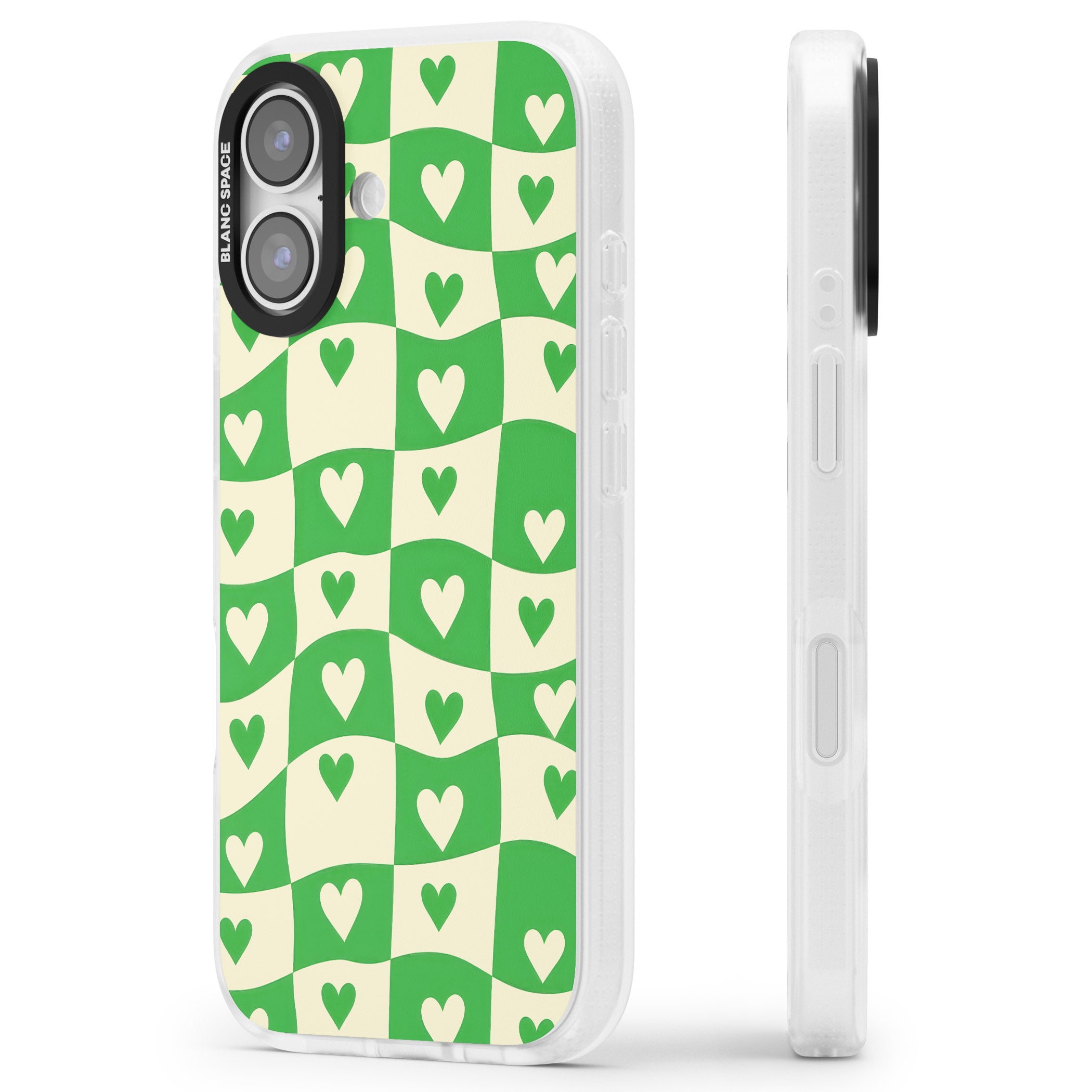 Green Wavy Checked Hearts iPhone 17 Impact Air Clear Phone Case Side Profile