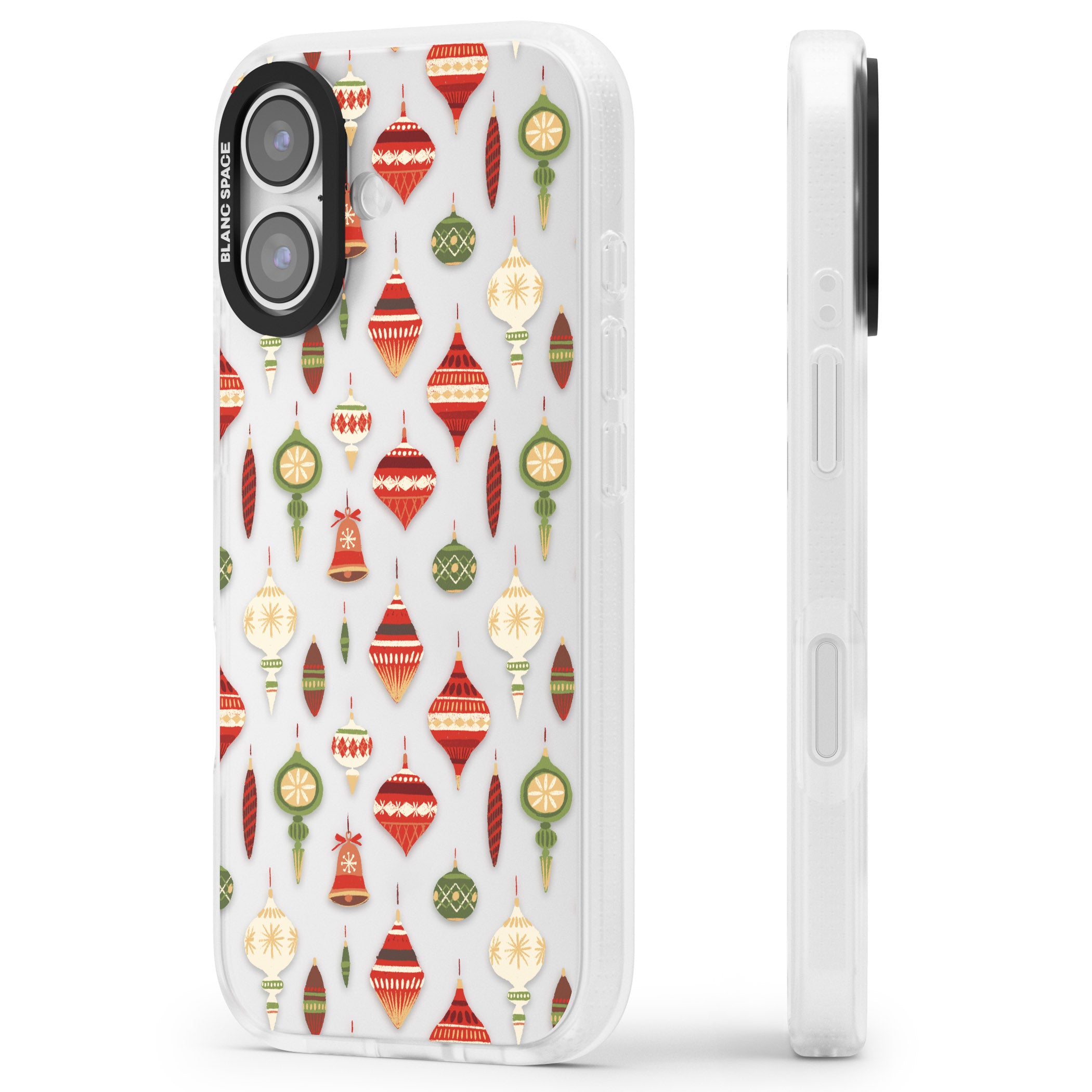 Christmas Baubles Pattern iPhone 17 Impact Air Clear Phone Case Side Profile