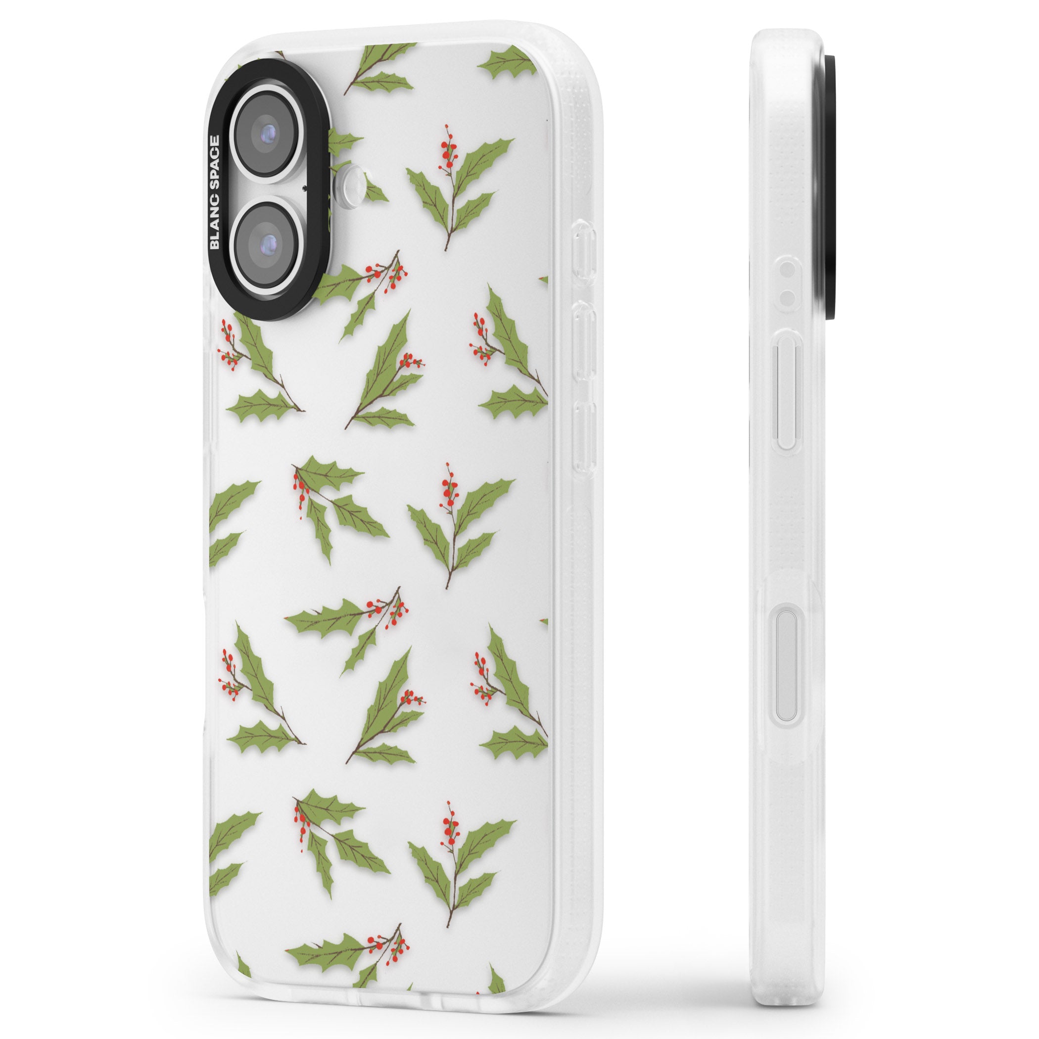 Christmas Holly Pattern iPhone 17 Impact Air Clear Phone Case Side Profile