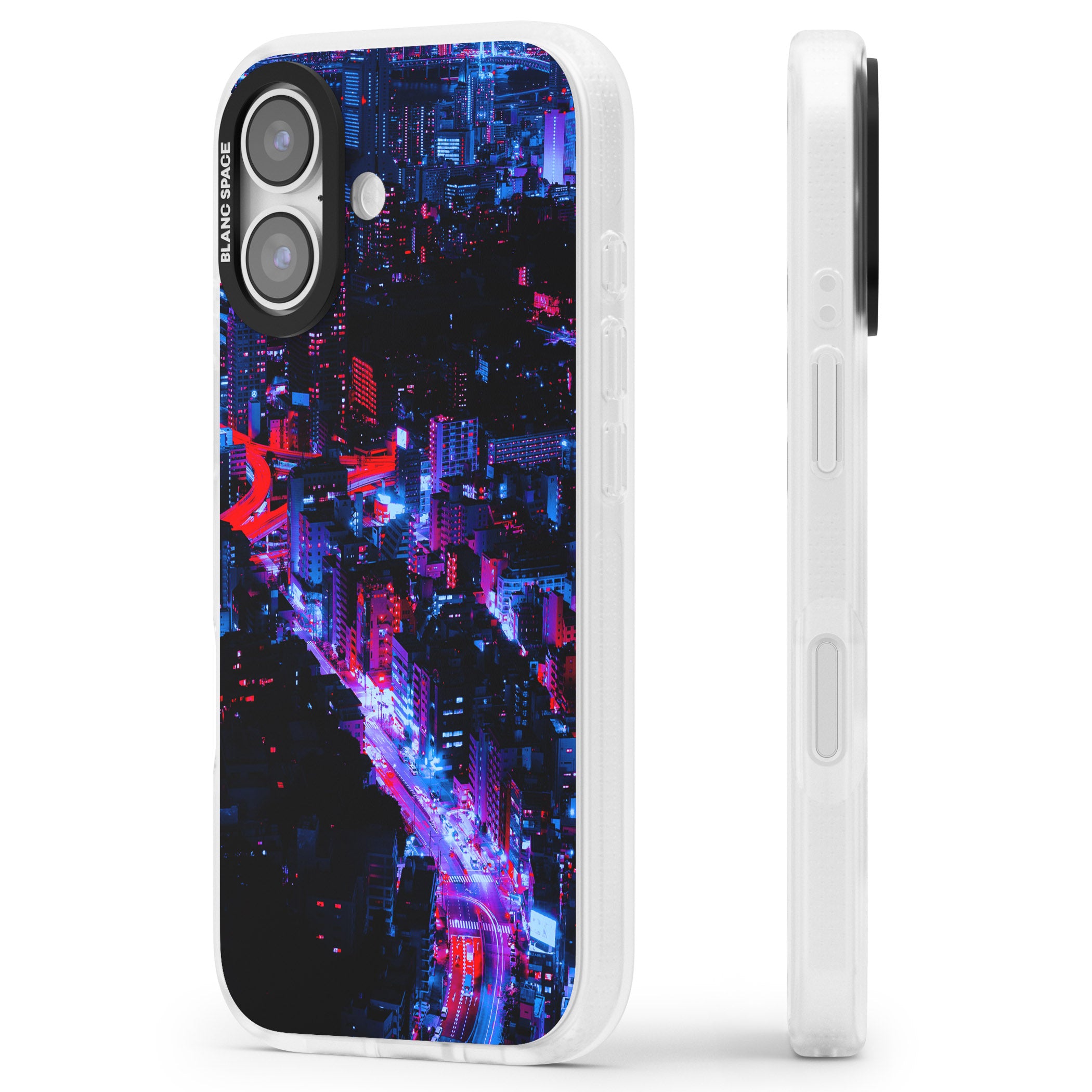 Neon Cityscape iPhone 17 Impact Air Clear Phone Case Side Profile