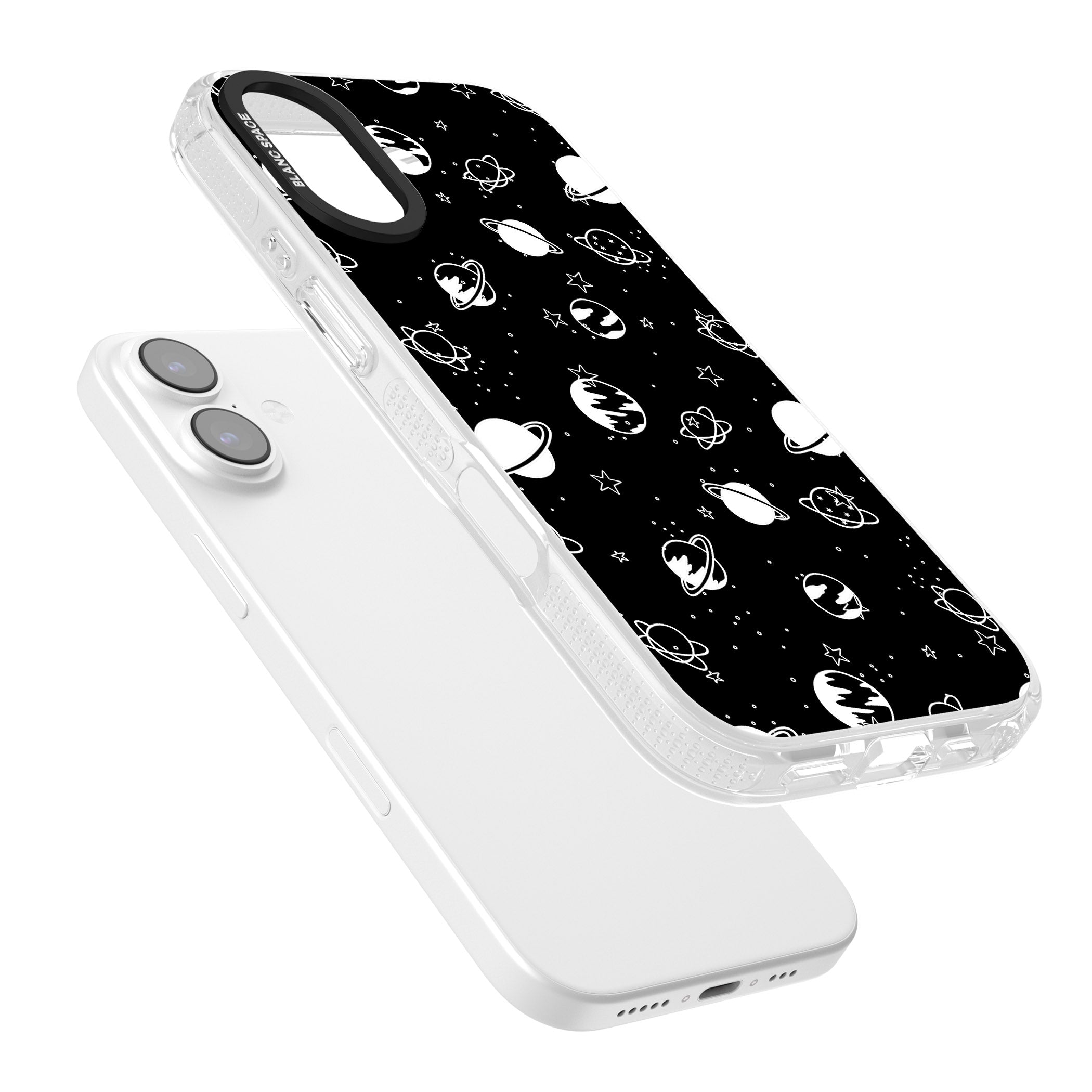 White Planets On Black iPhone 17 Impact Air Clear Phone Case Colours