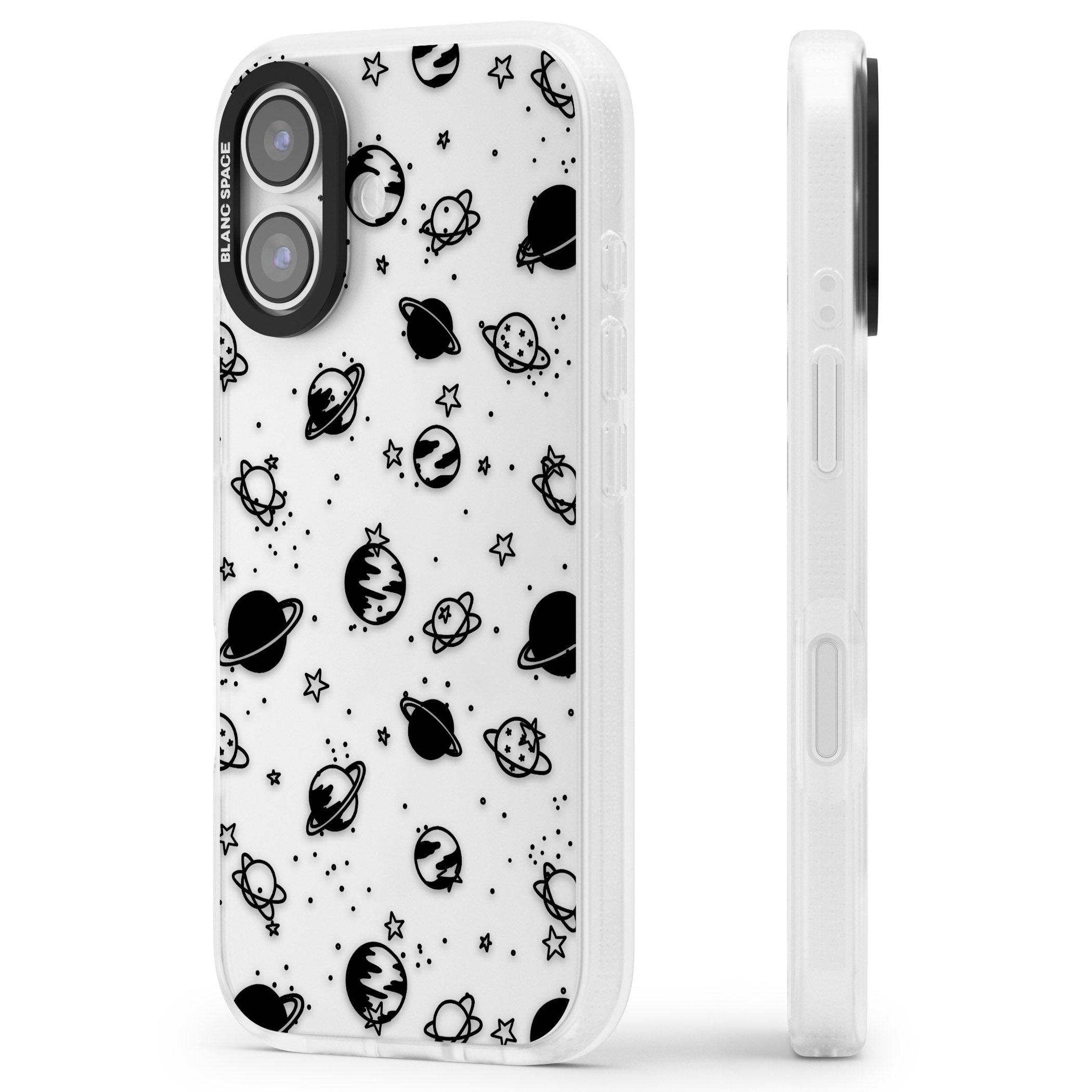 Black Planets iPhone 17 Impact Air Clear Phone Case Side Profile