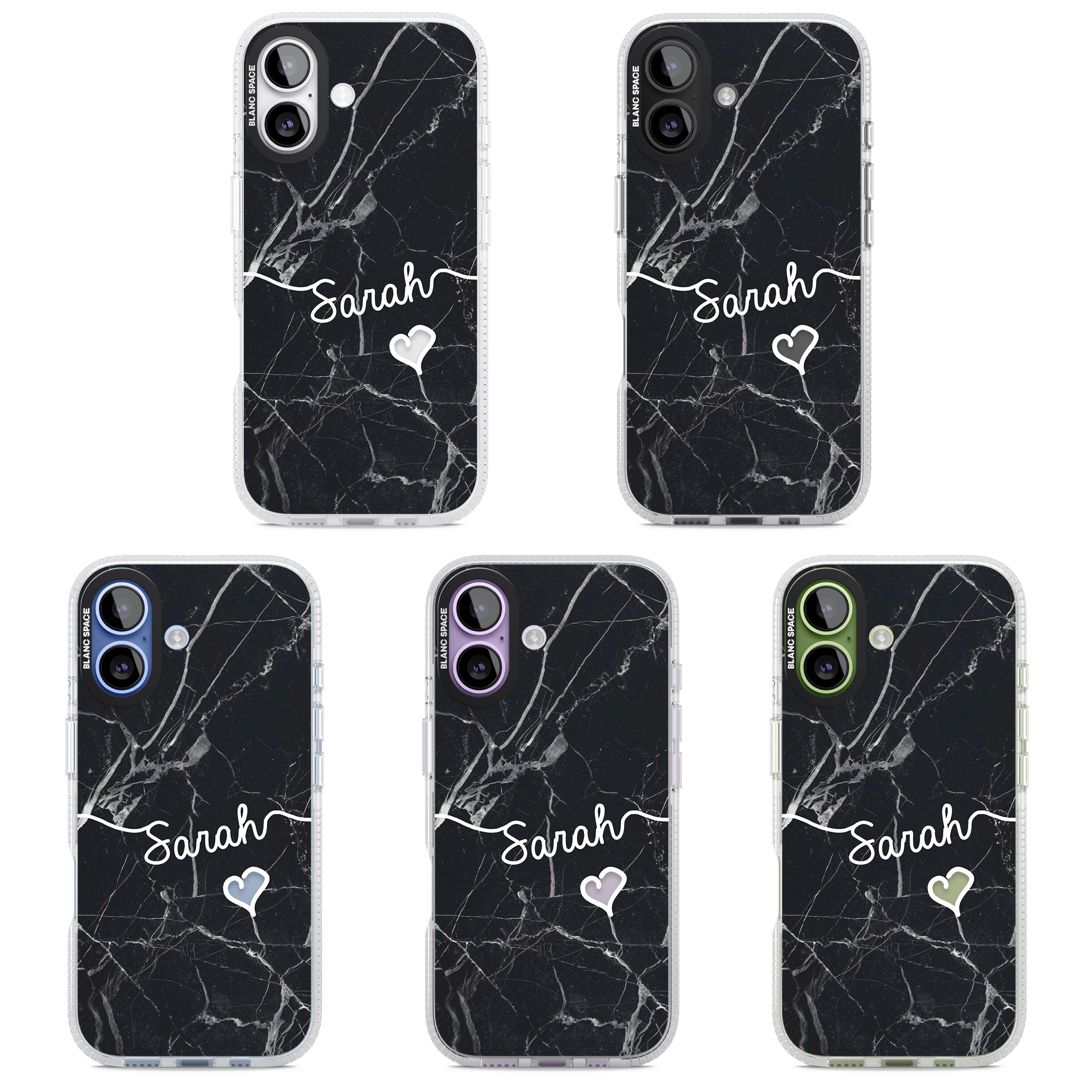Personalised Black Marble Heart iPhone 17 Impact Air Clear Phone Case APT Impact Protection