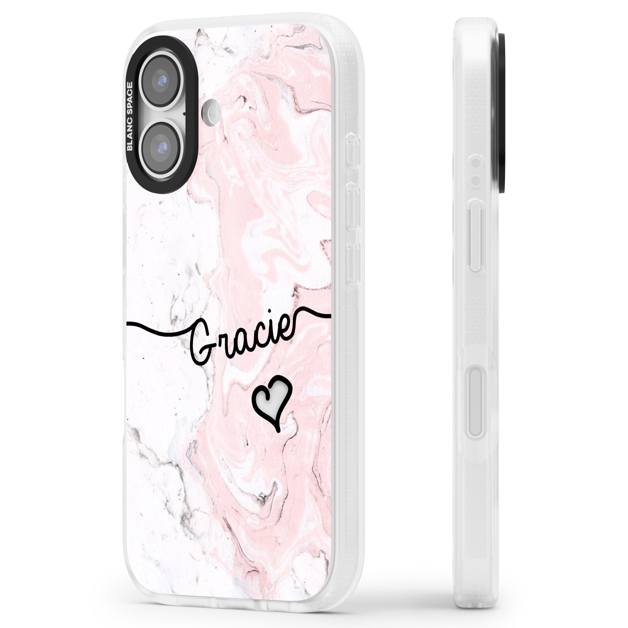 Personalised Pink Marble iPhone 17 Impact Air Clear Phone Case Side Profile
