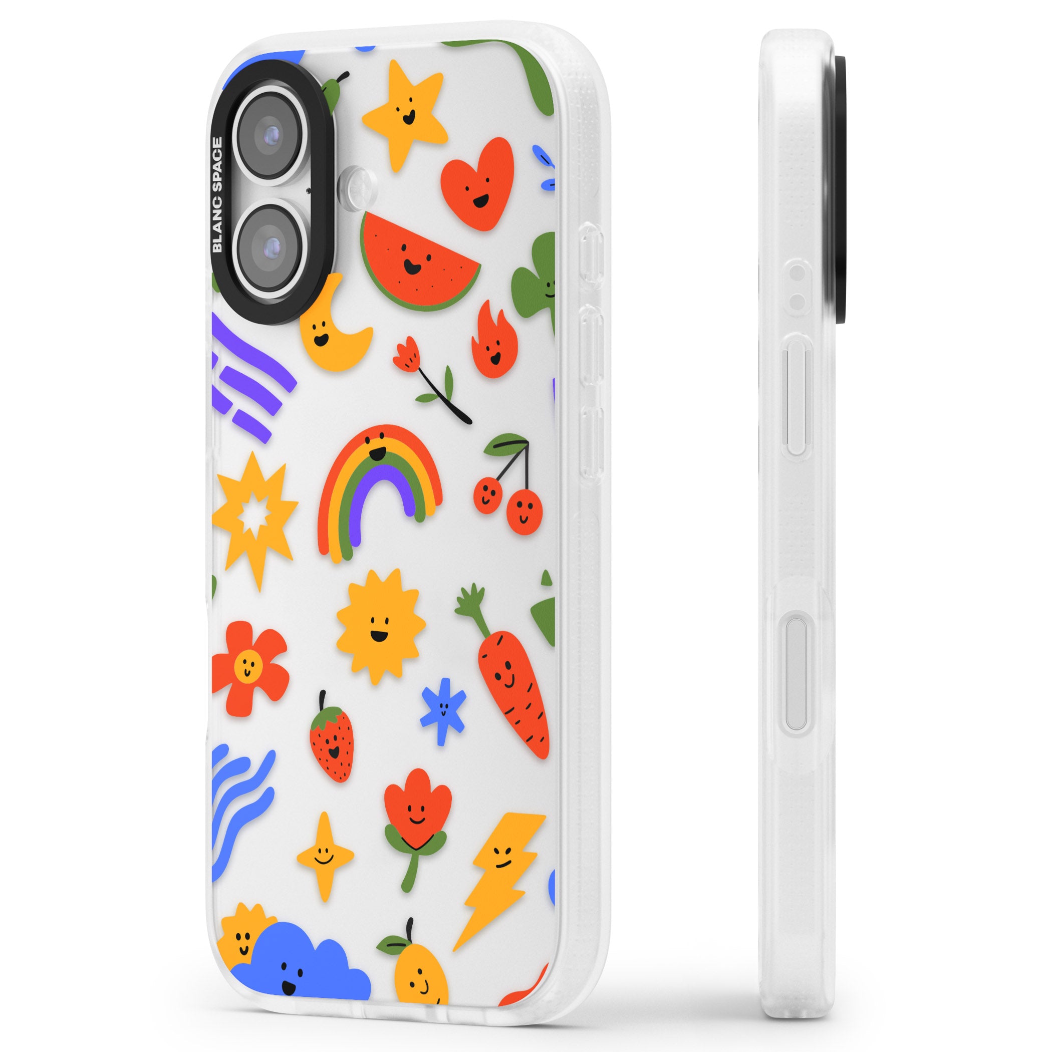 Colorful Kawaii Icons iPhone 17 Impact Air Clear Phone Case Side Profile
