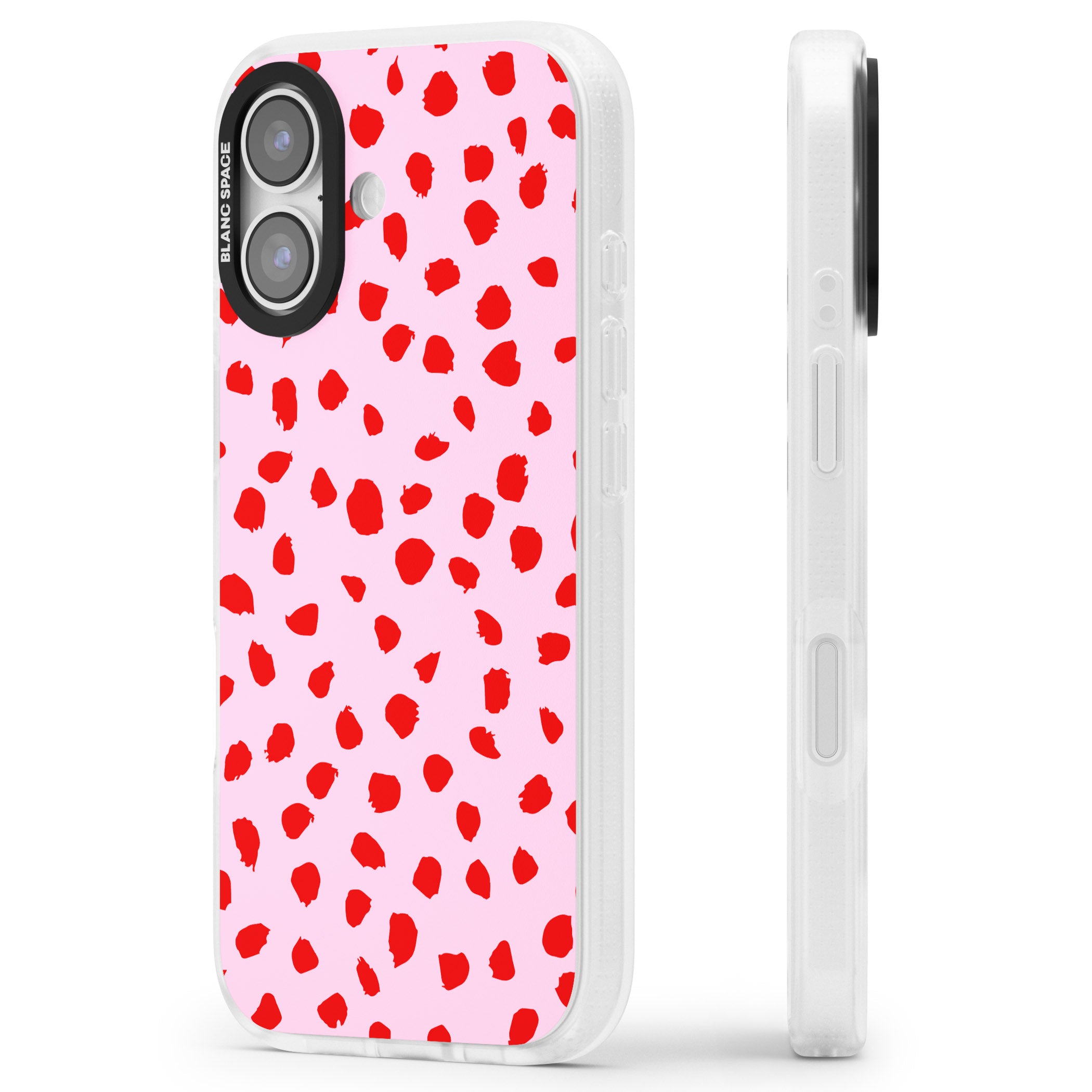 Red Polka Dot iPhone 17 Impact Air Clear Phone Case Side Profile
