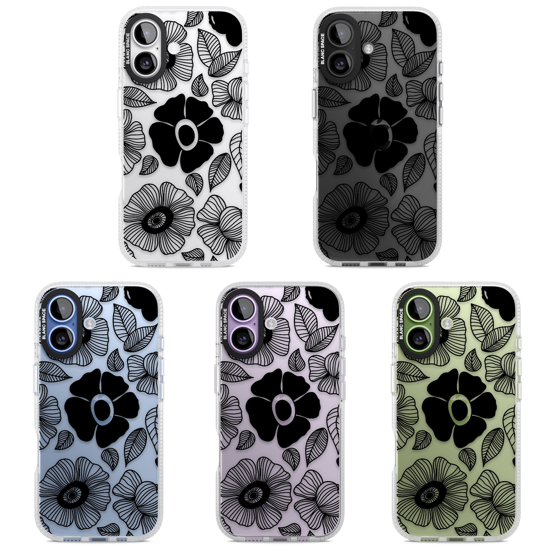 Black Flowers iPhone 17 Impact Air Clear Phone Case APT Impact Protection