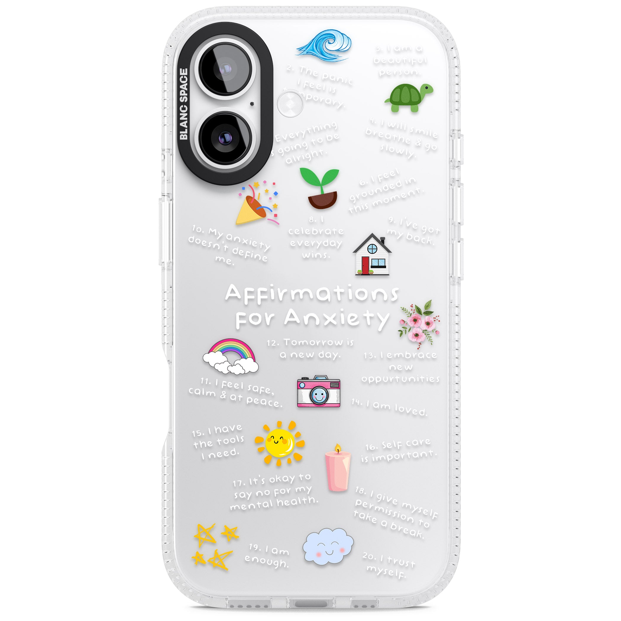 Anxiety White Text iPhone 17 Impact Air Clear Phone Case