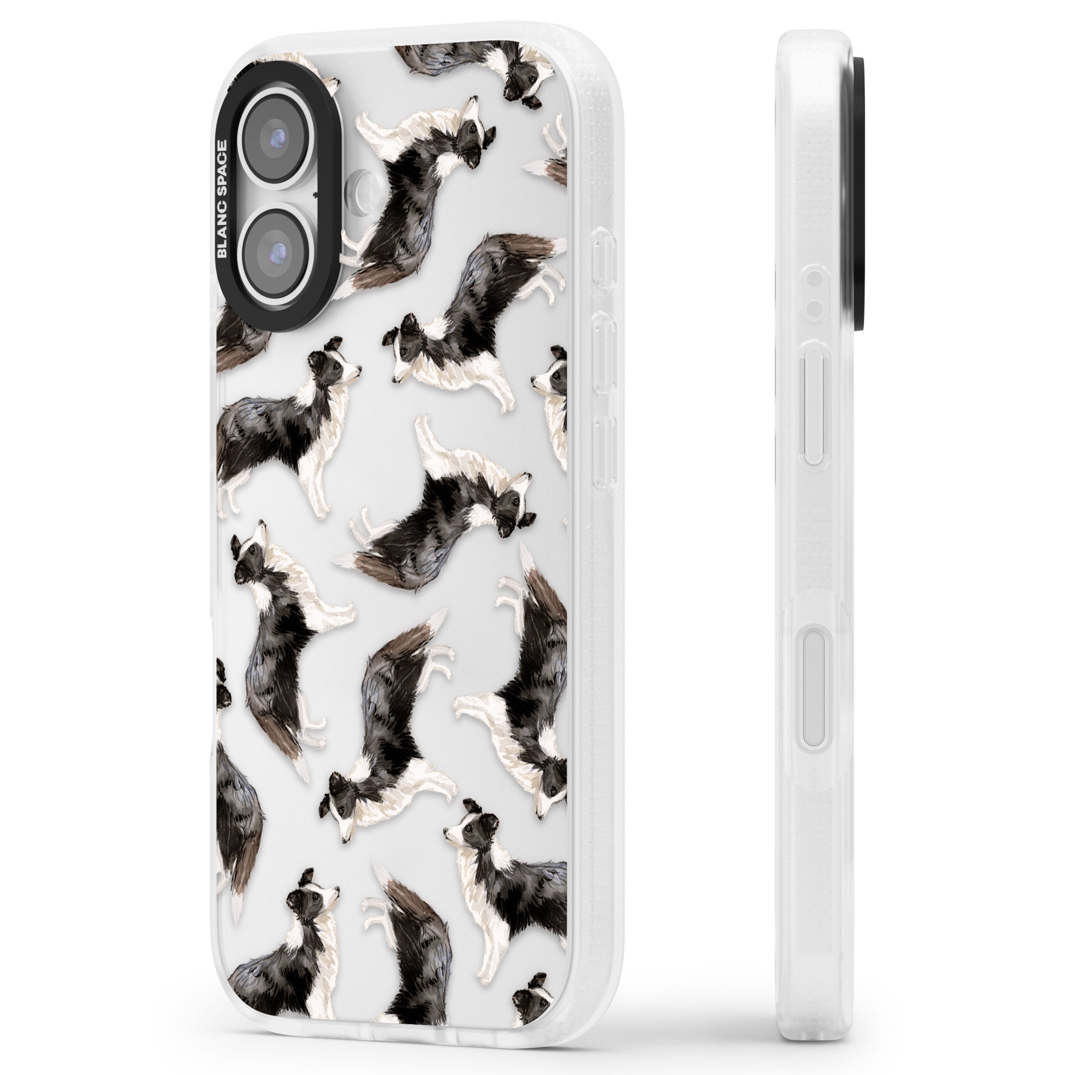 Border Collie Pattern Watercolour iPhone 17 Impact Air Clear Phone Case Side Profile