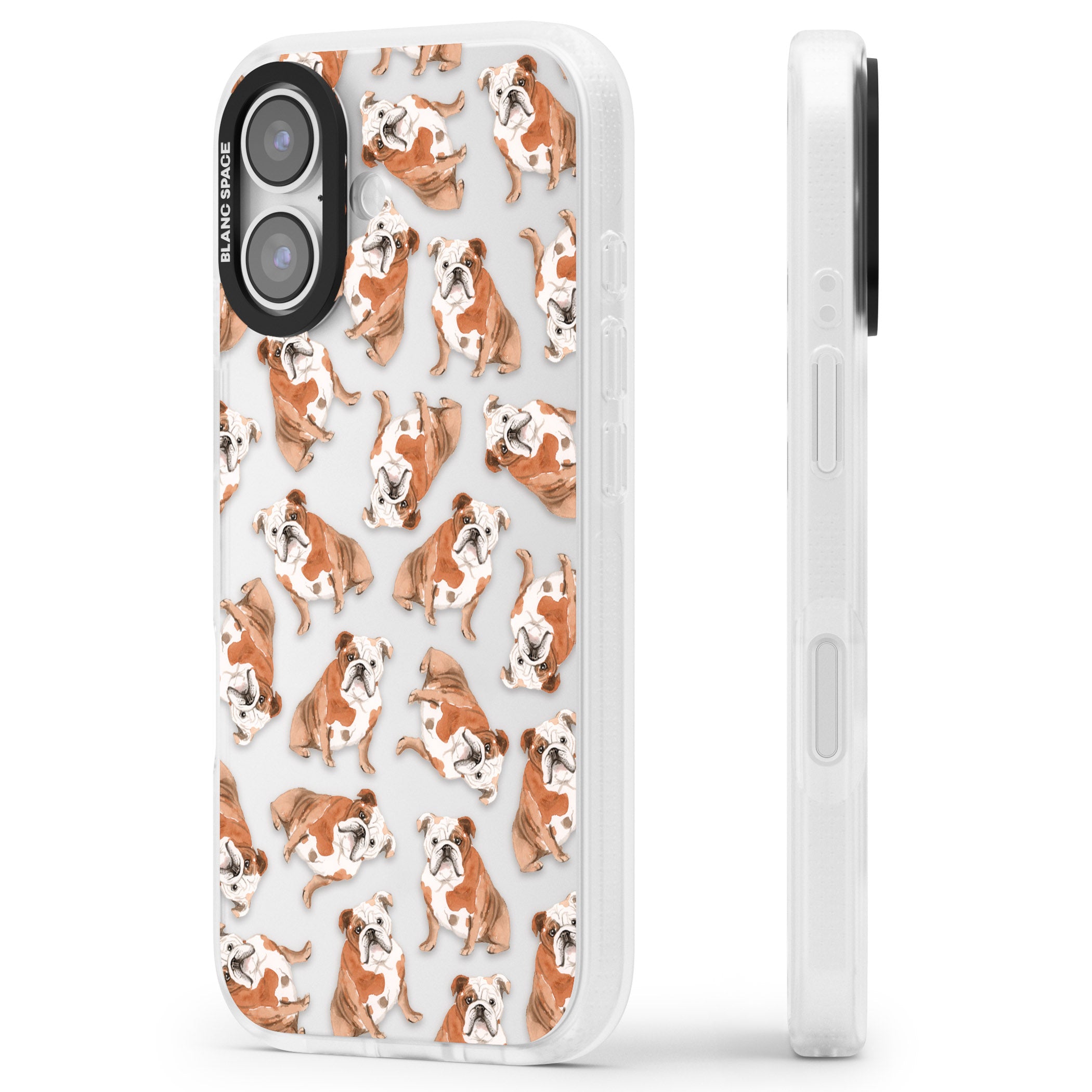 English Bulldog Watercolour Dog Pattern iPhone 17 Impact Air Clear Phone Case Side Profile