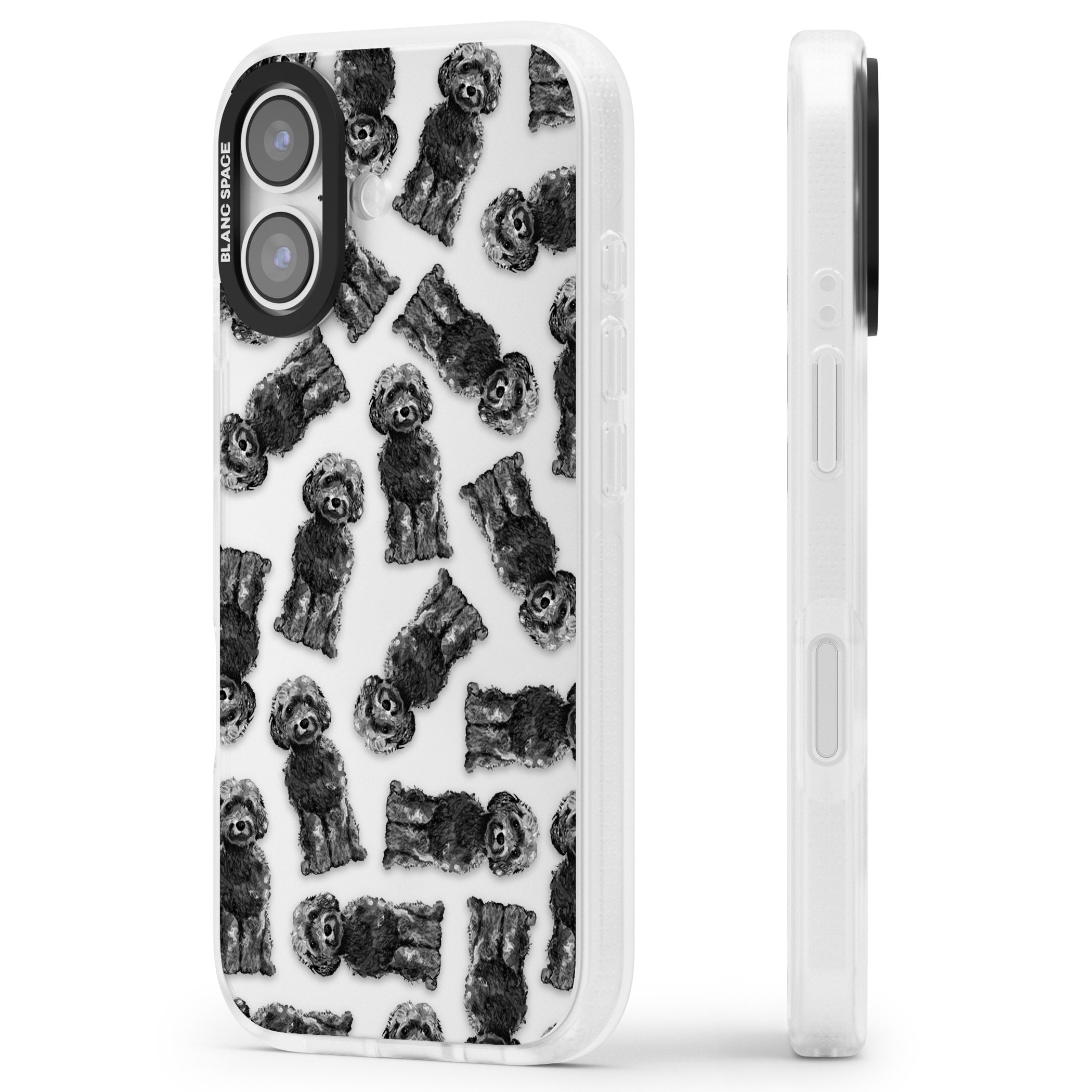 Black Cockapoo Watercolor iPhone 17 Impact Air Clear Phone Case Side Profile