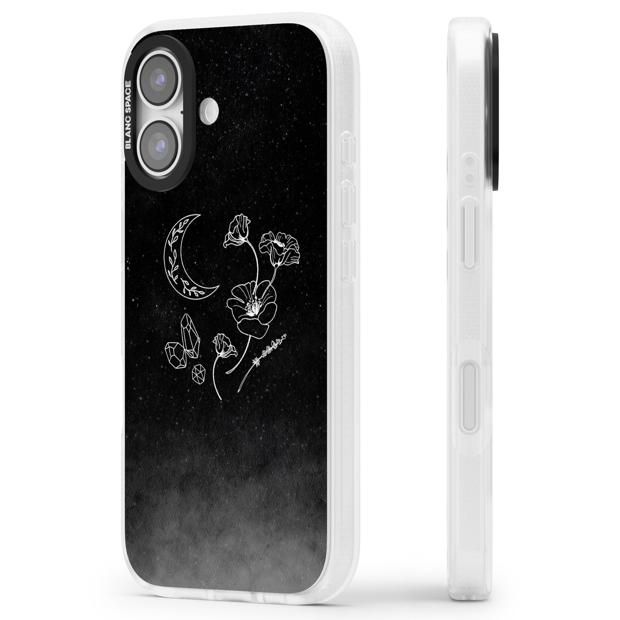 Midnight Moon Botanic iPhone 17 Impact Air Clear Phone Case Side Profile