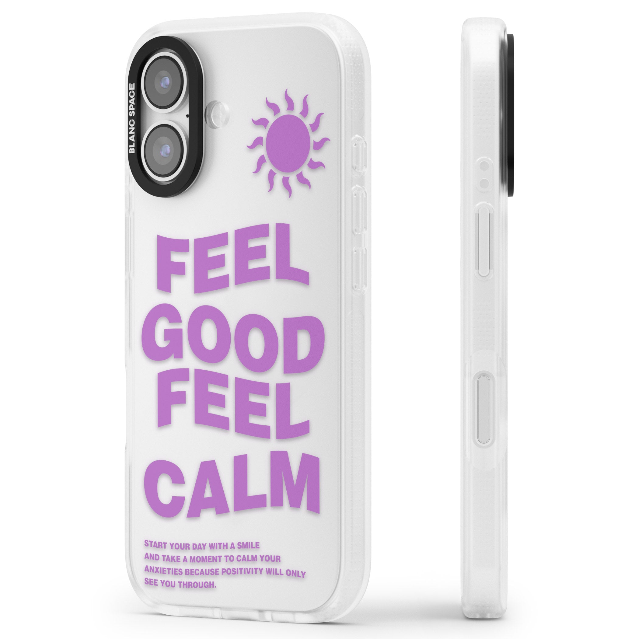 Feel Good Feel Calm (Purple) iPhone 17 Impact Air Clear Phone Case Side Profile