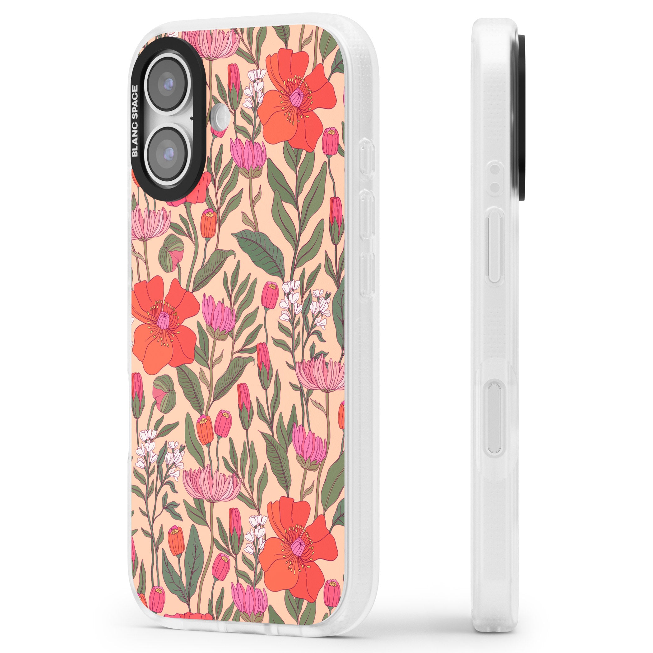 Peachy Floral Background iPhone 17 Impact Air Clear Phone Case Side Profile