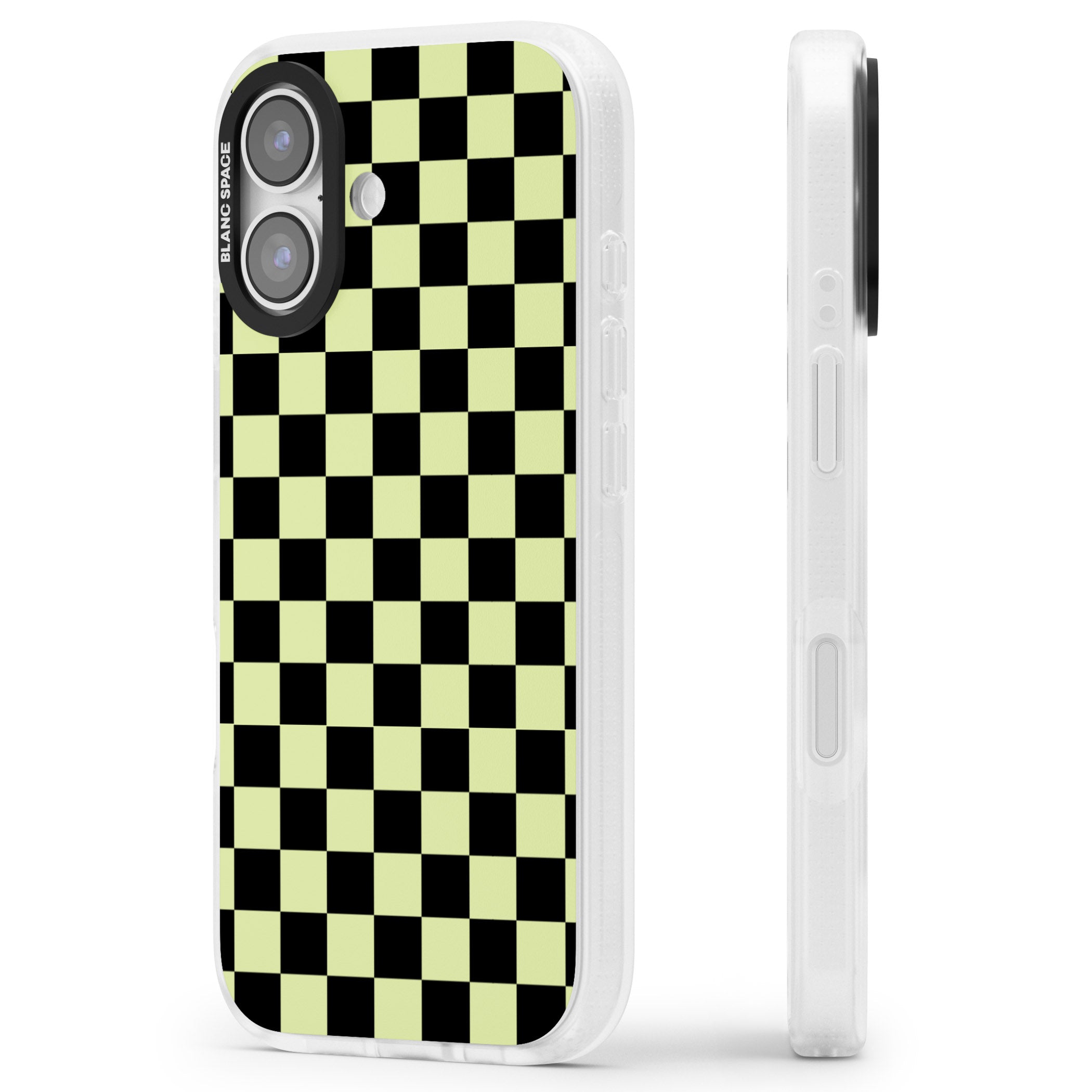 Black & Lime Check iPhone 17 Impact Air Clear Phone Case Side Profile