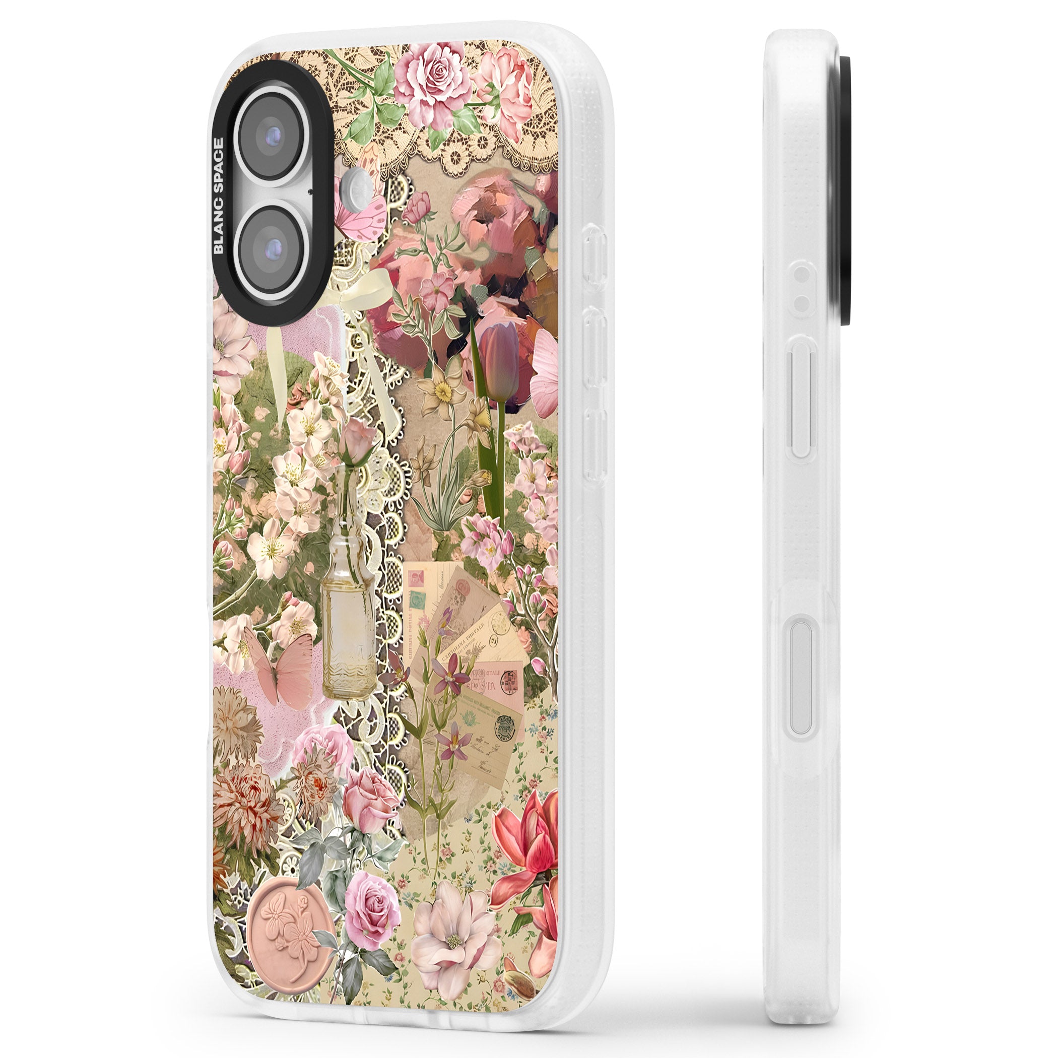 Soft Pink Flower Collage iPhone 17 Impact Air Clear Phone Case Side Profile