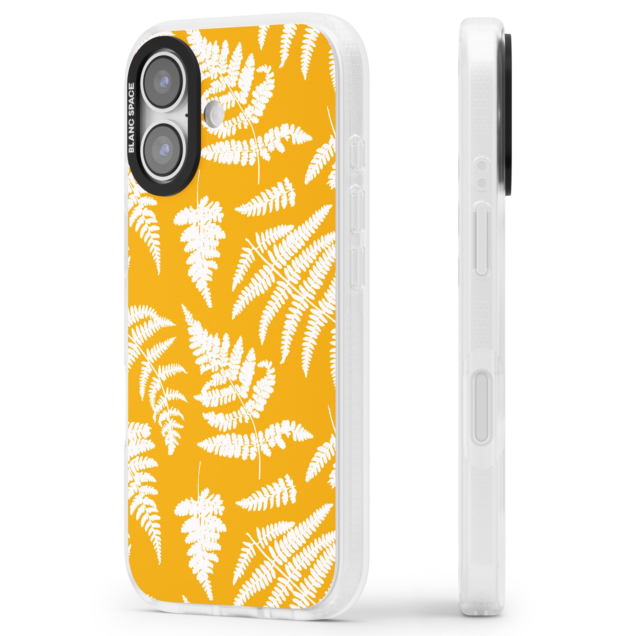 Fern Pattern On Yellow iPhone 17 Impact Air Clear Phone Case Side Profile
