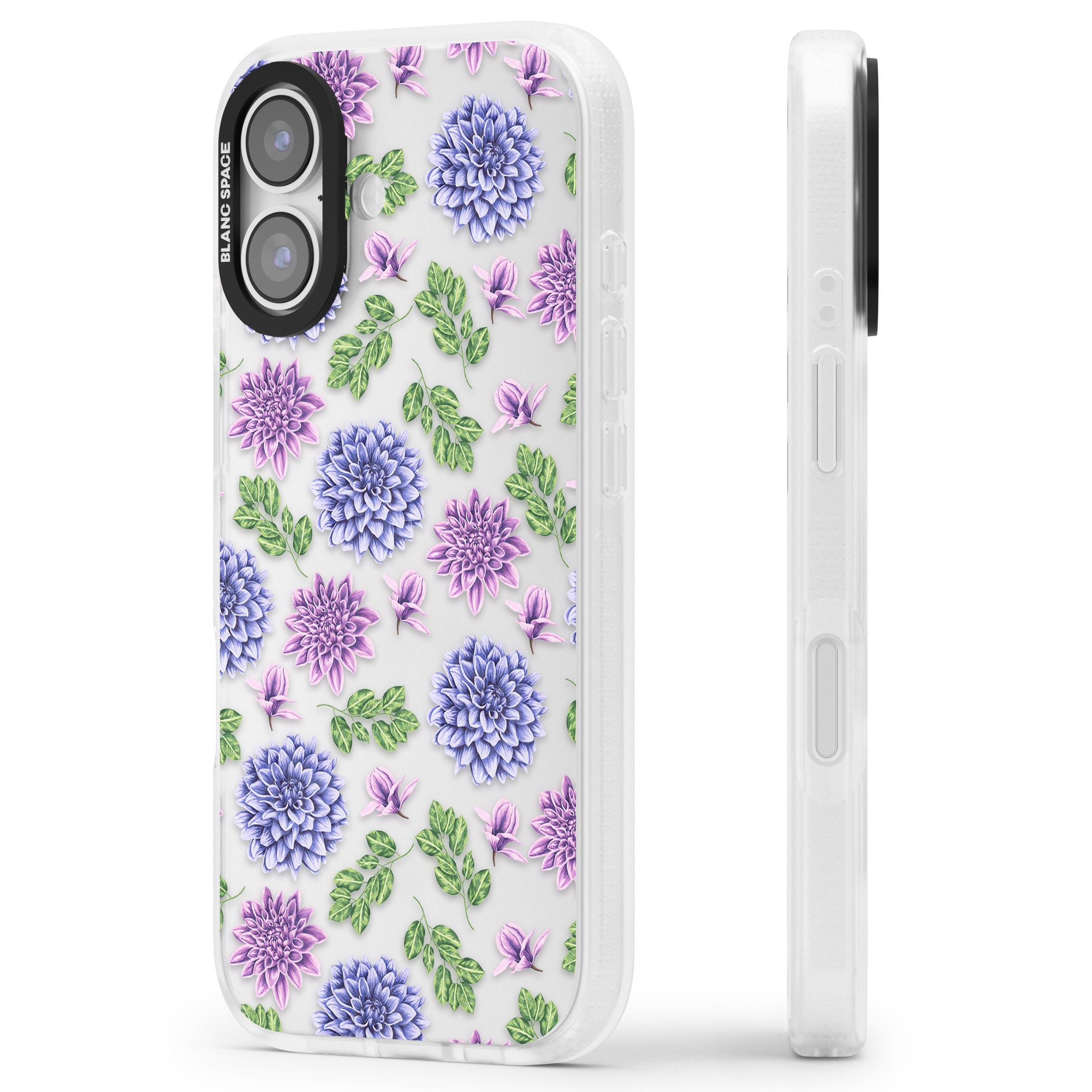 Purple Dahlias Floral iPhone 17 Impact Air Clear Phone Case Side Profile