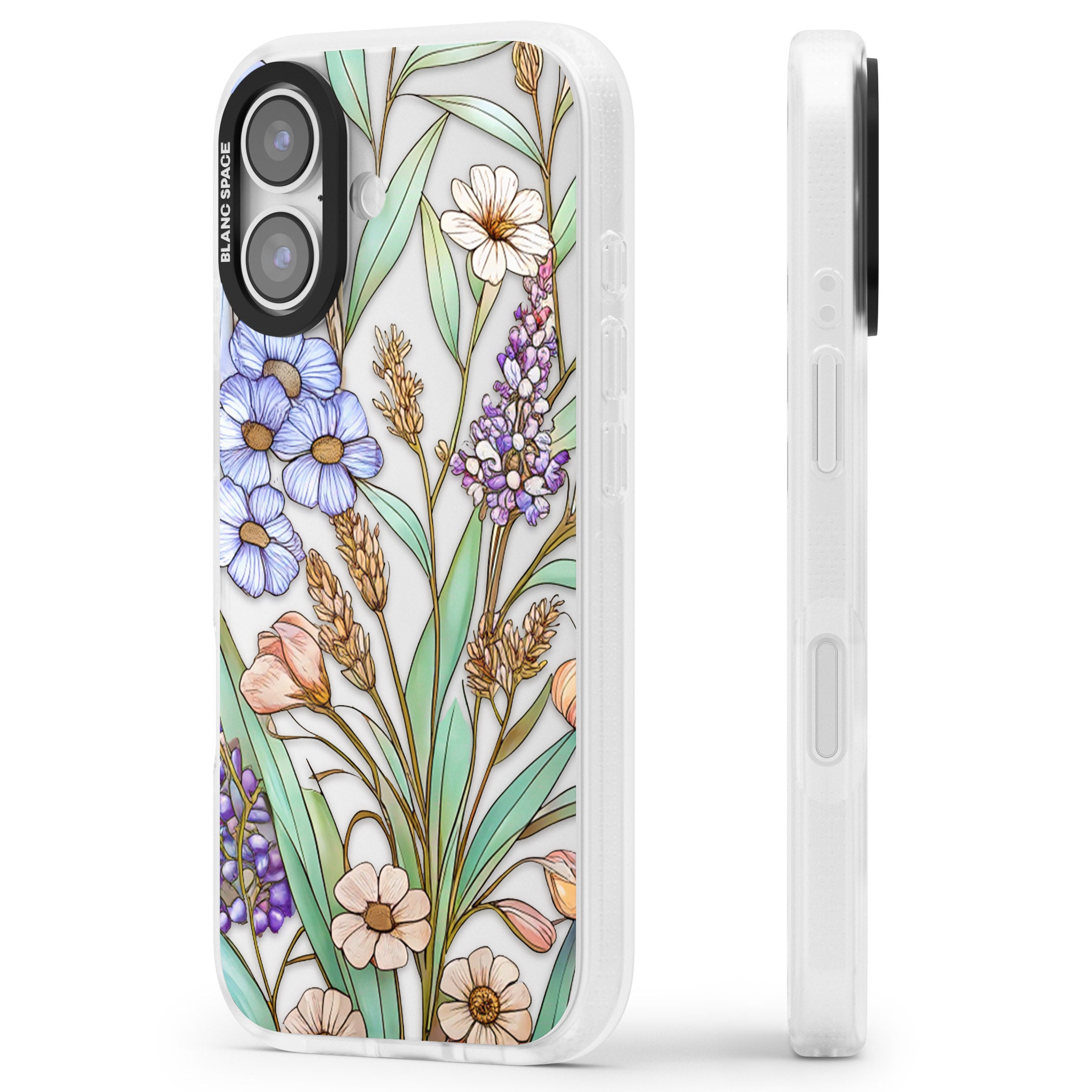 Glass Lavenders & Daisies iPhone 17 Impact Air Clear Phone Case Side Profile