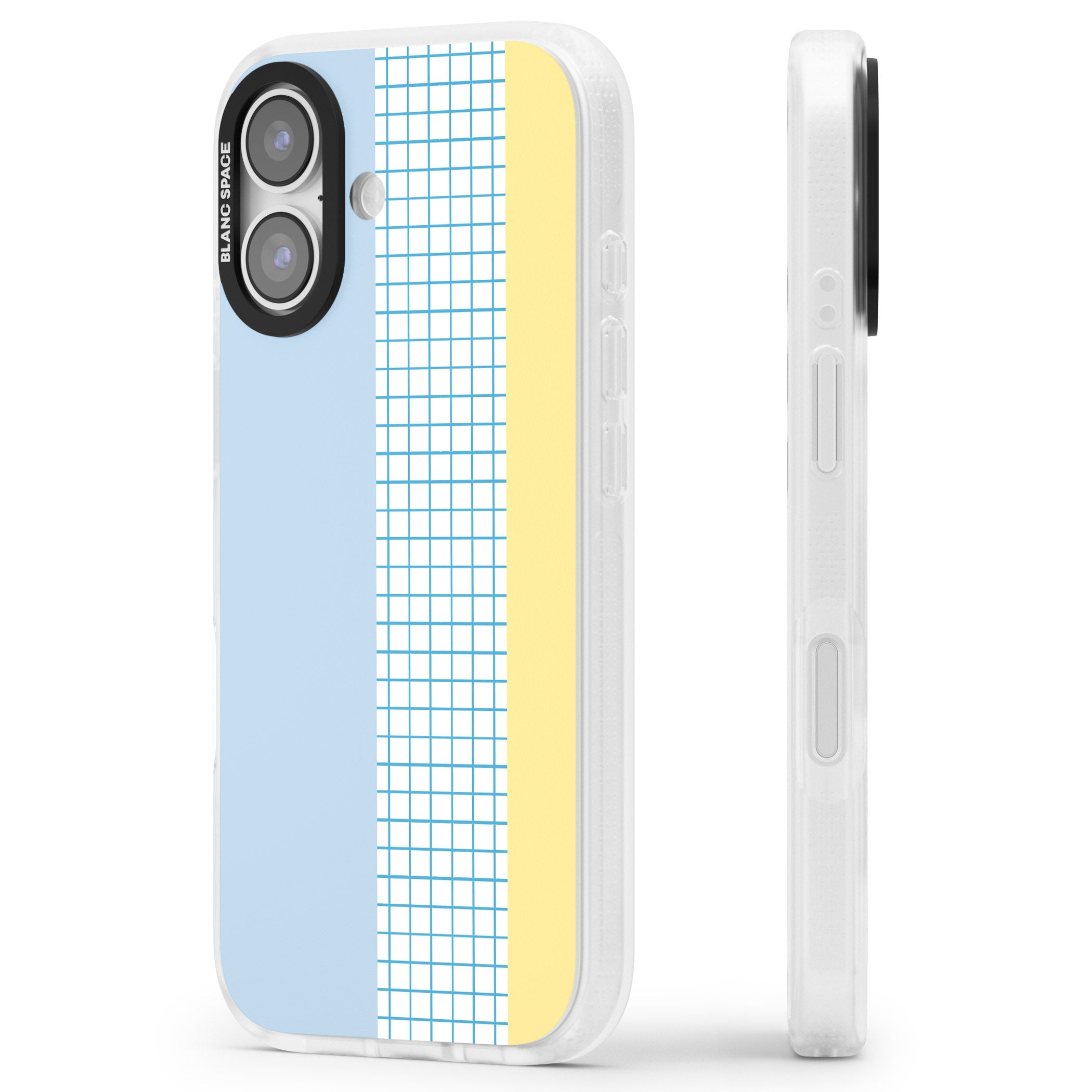 Abstract Grid Blue & Yellow iPhone 17 Impact Air Clear Phone Case Side Profile