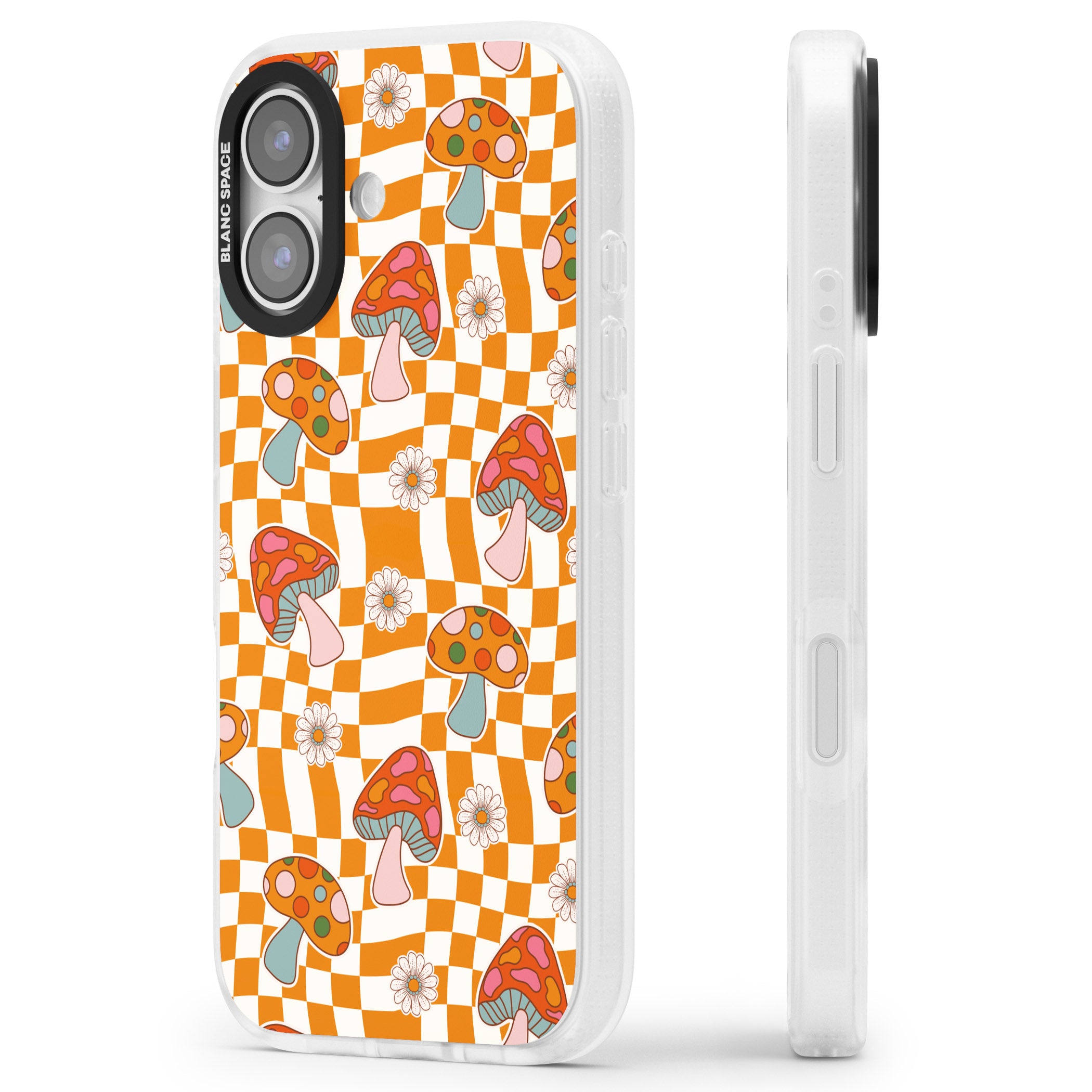 Wavy Checked Shrooms iPhone 17 Impact Air Clear Phone Case Side Profile