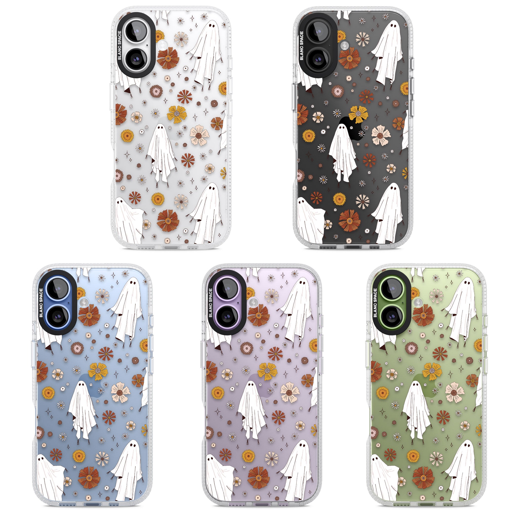 Halloween Ghosts And Flowers iPhone 17 Impact Air Clear Phone Case APT Impact Protection