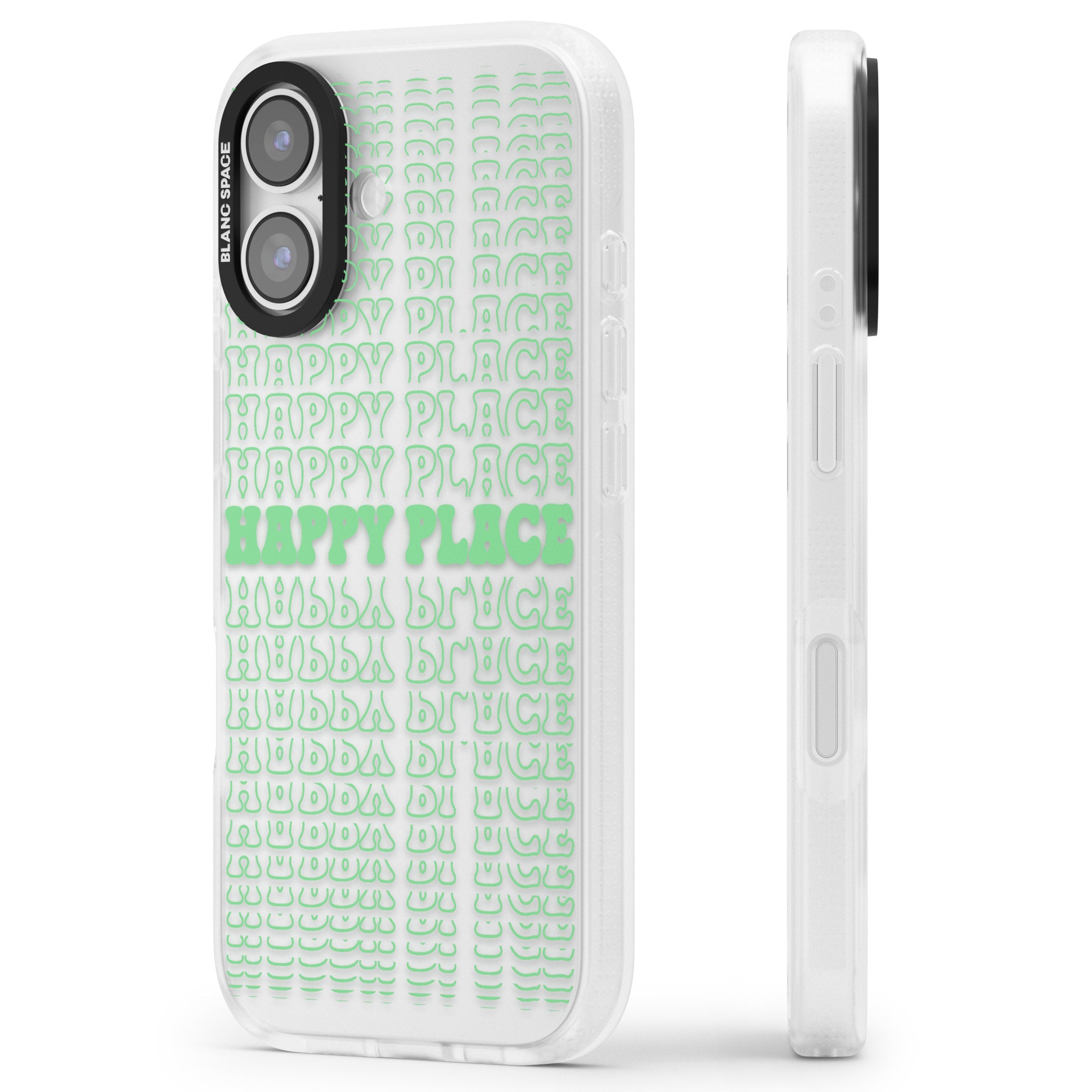 Happy Place (Green) iPhone 17 Impact Air Clear Phone Case Side Profile