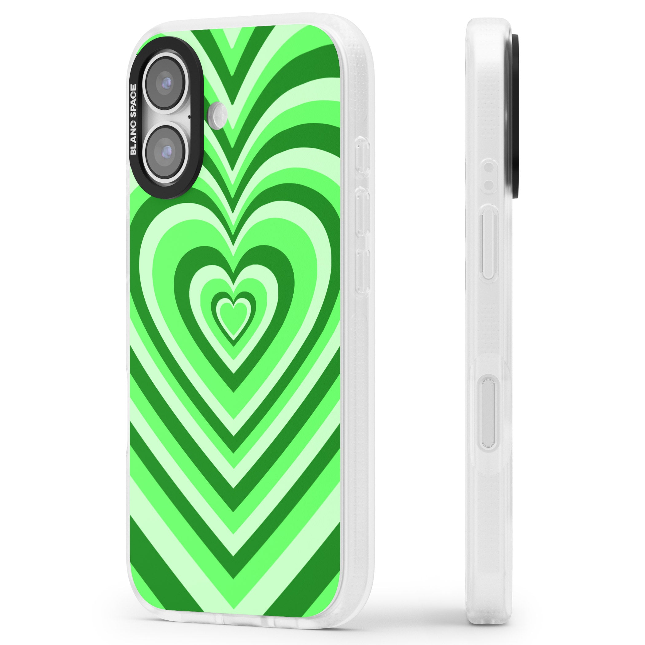 Green Heart Illusion iPhone 17 Impact Air Clear Phone Case Side Profile