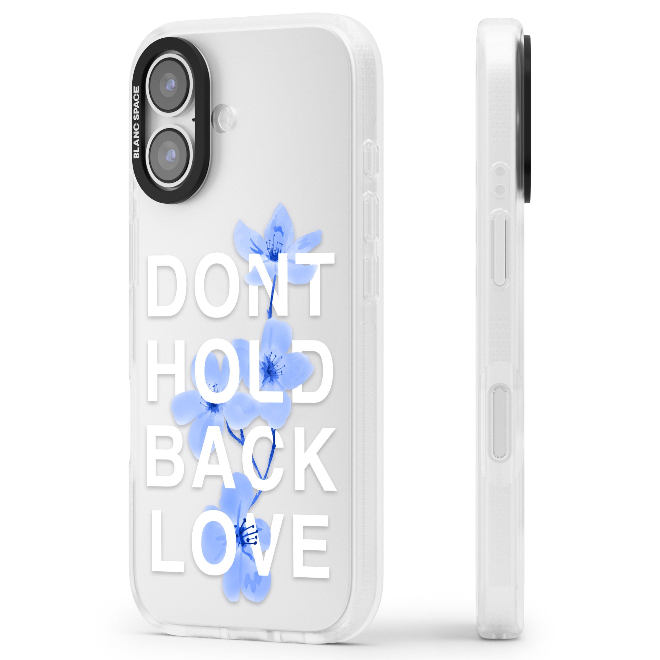 Don'T Hold Back Love Blue & White iPhone 17 Impact Air Clear Phone Case Side Profile