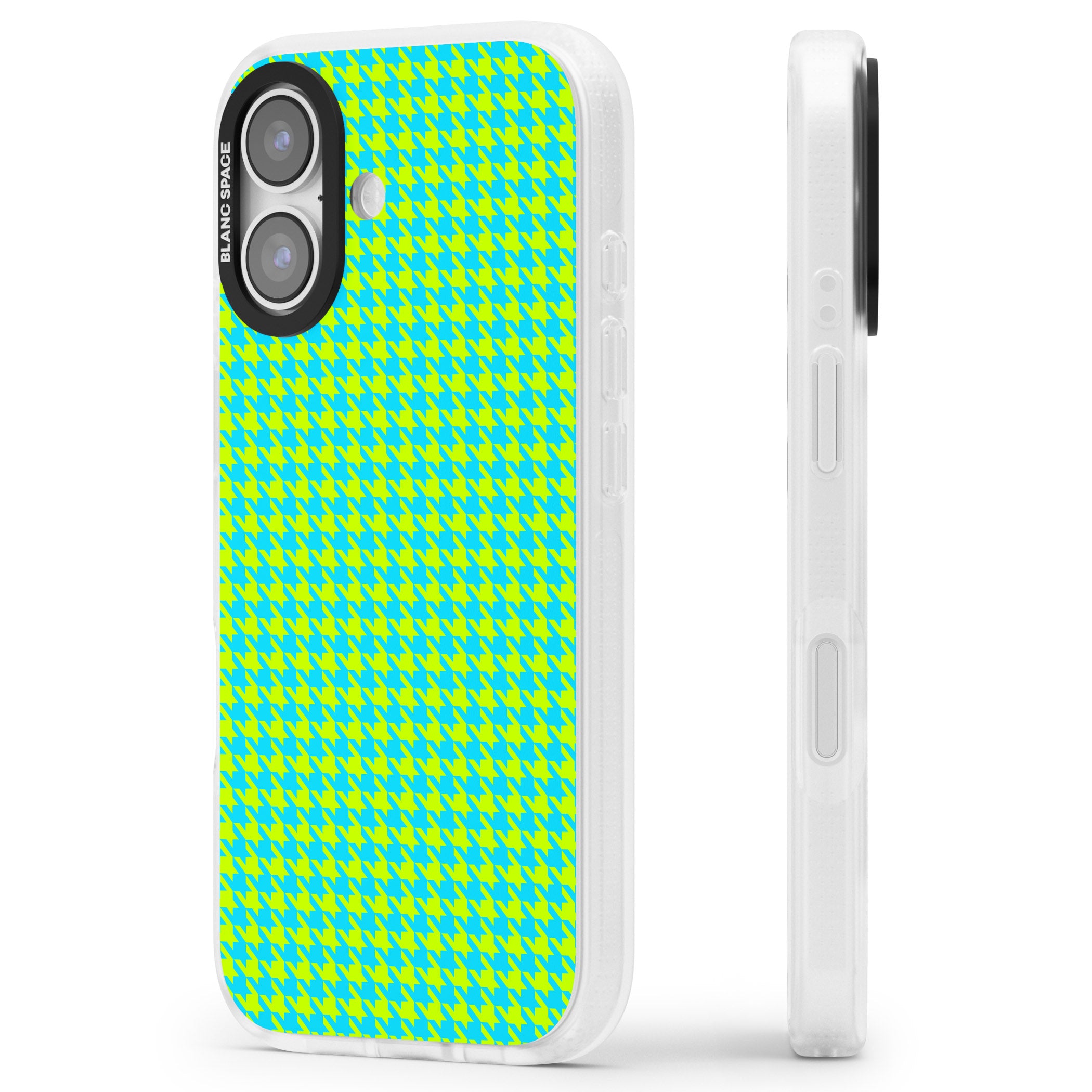 Neon Lime & Turquoise Houndstooth iPhone 17 Impact Air Clear Phone Case Side Profile