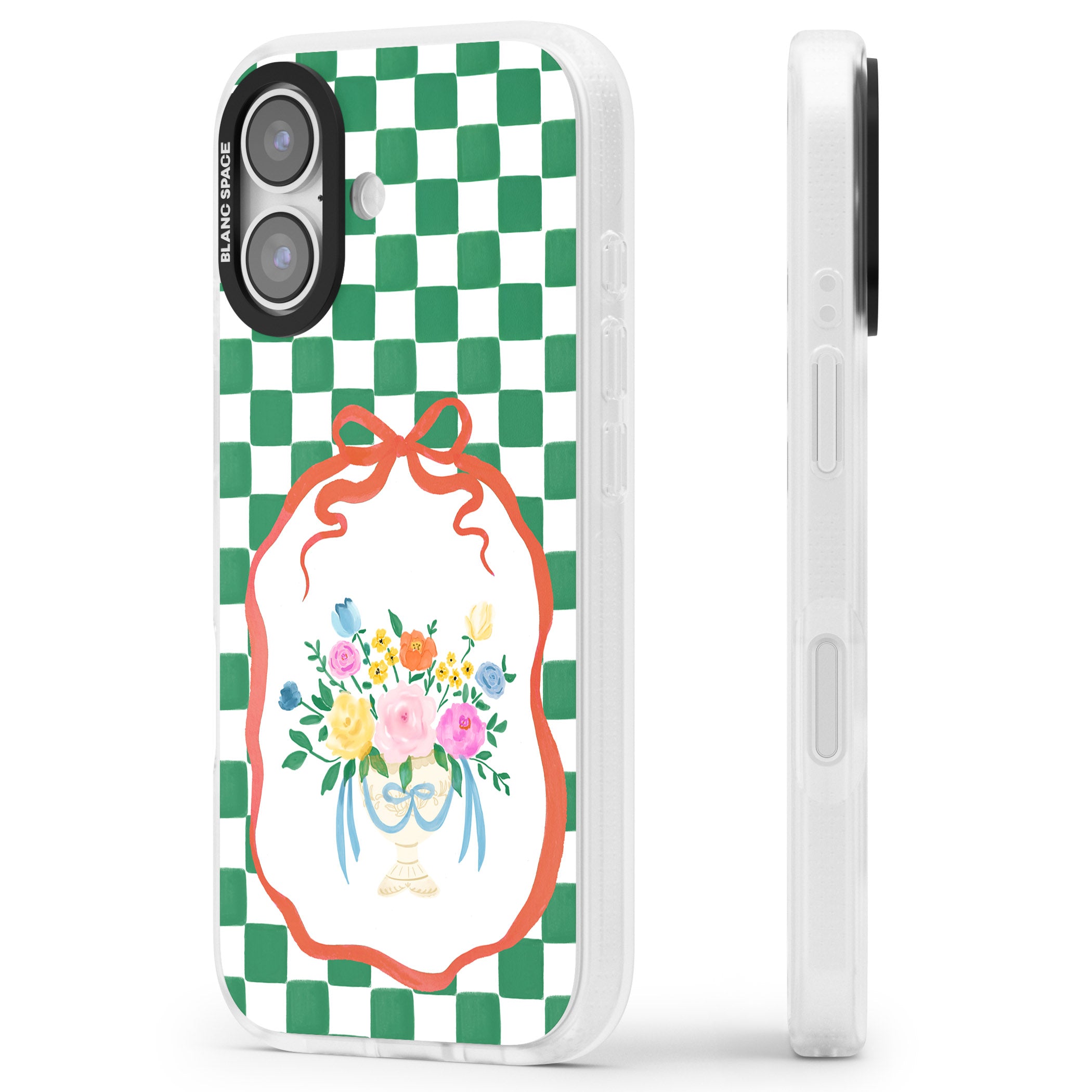 Green Checked Bouquet iPhone 17 Impact Air Clear Phone Case Side Profile