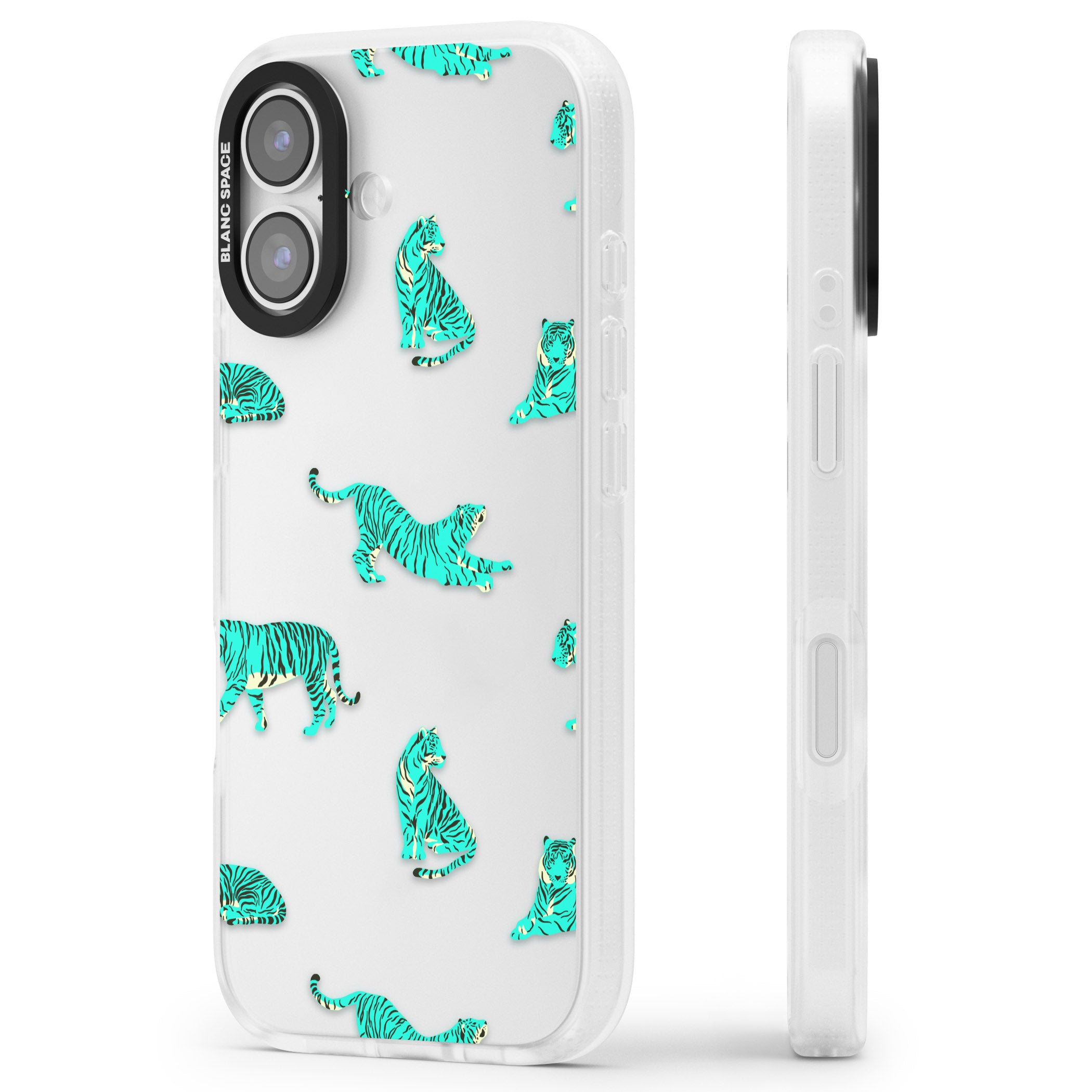 Turquoise Tiger iPhone 17 Impact Air Clear Phone Case Side Profile