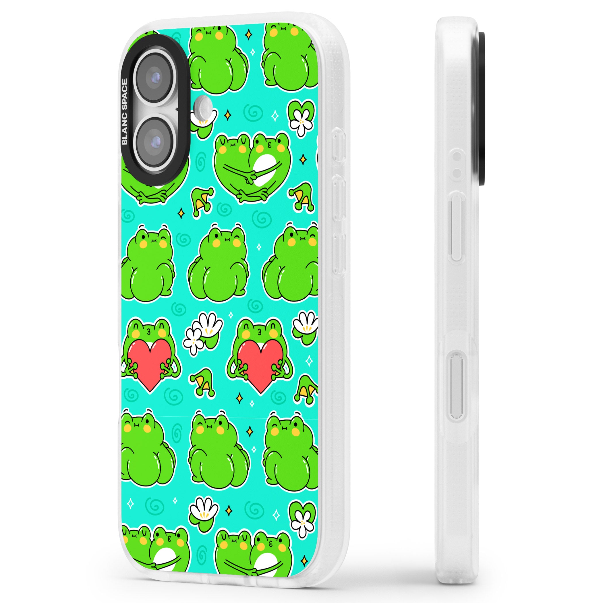 Frog Booty Kawaii Pattern iPhone 17 Impact Air Clear Phone Case Side Profile