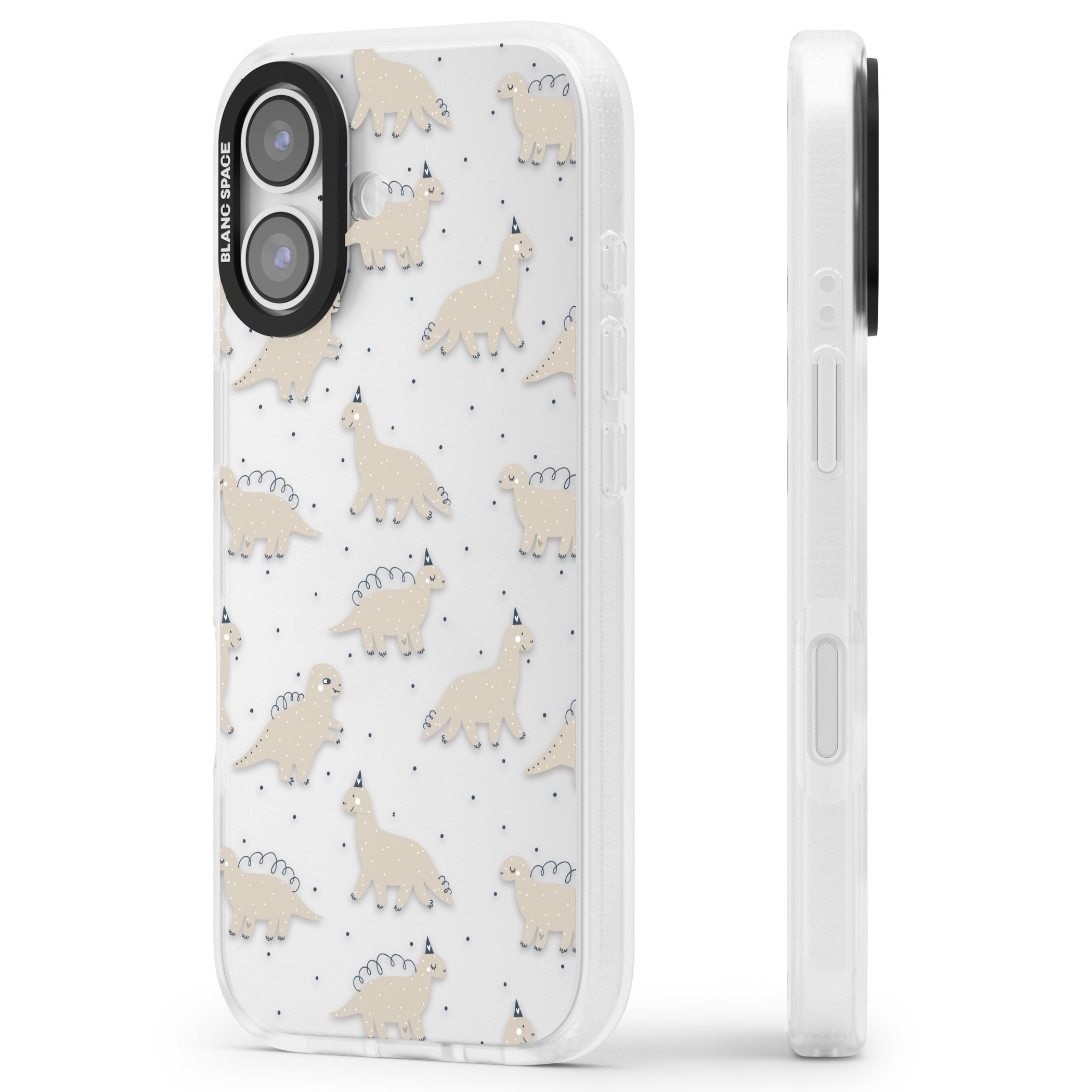 Adorable Dino Pattern iPhone 17 Impact Air Clear Phone Case Side Profile