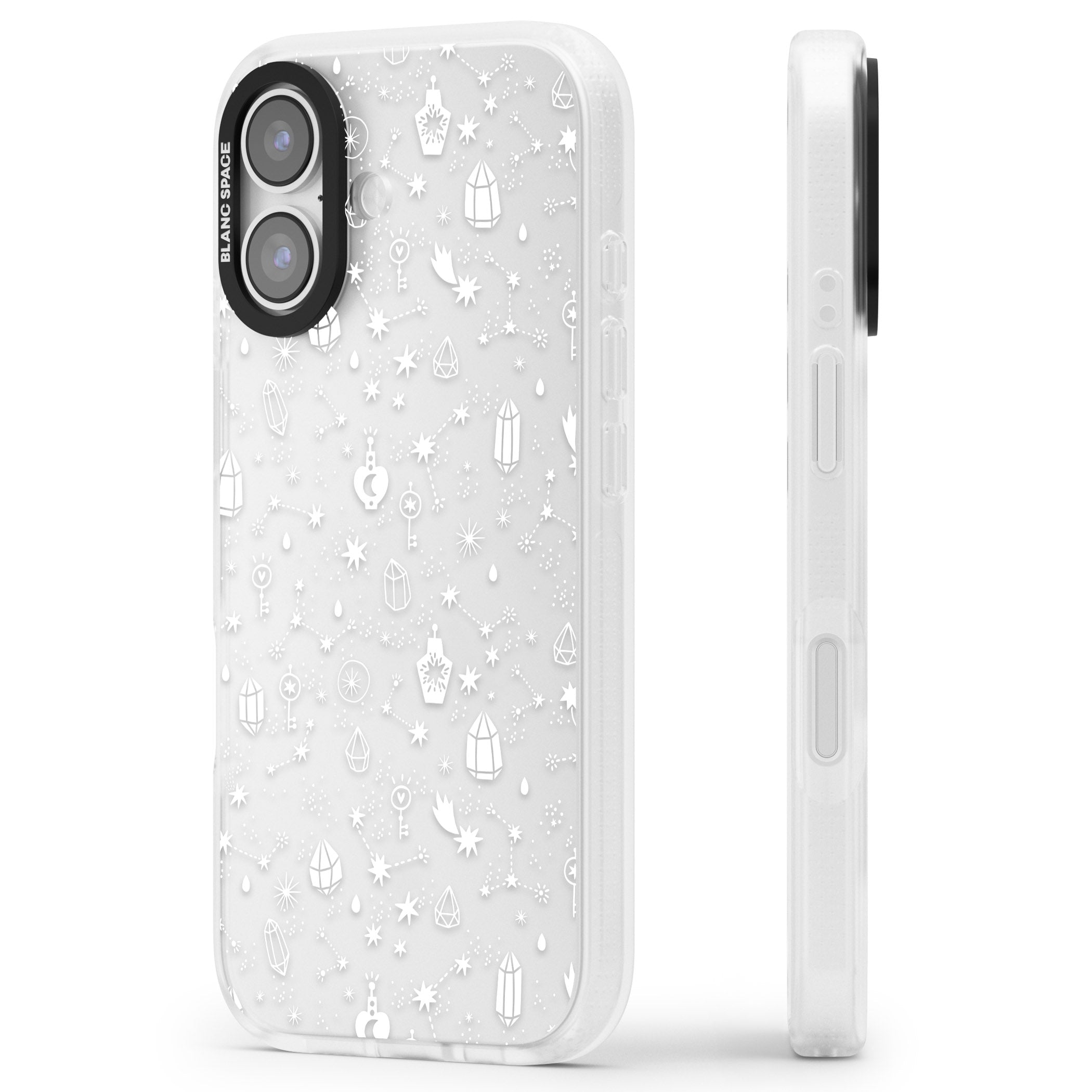 White Cosmic Crystal iPhone 17 Impact Air Clear Phone Case Side Profile