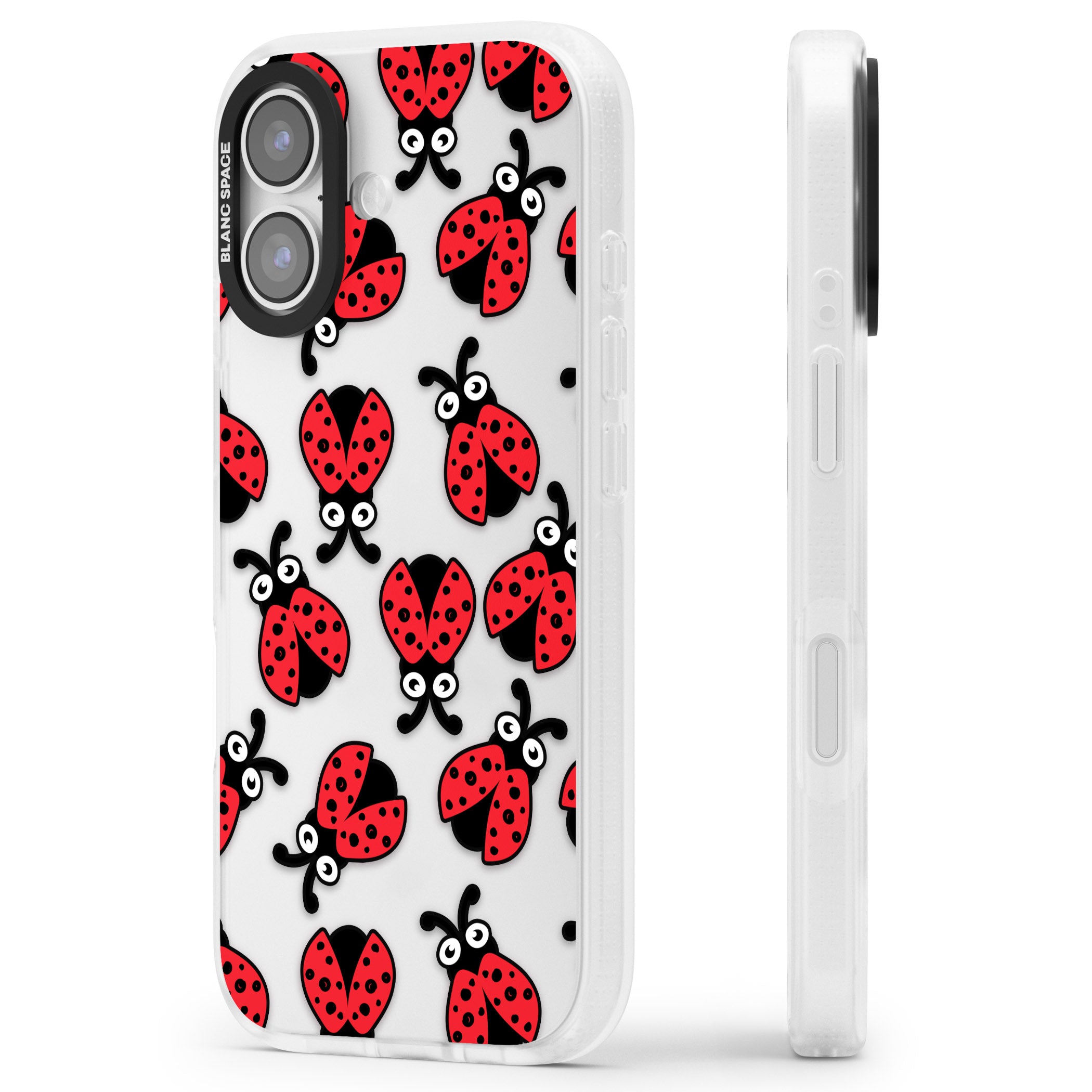 Ladybug Pattern iPhone 17 Impact Air Clear Phone Case Side Profile