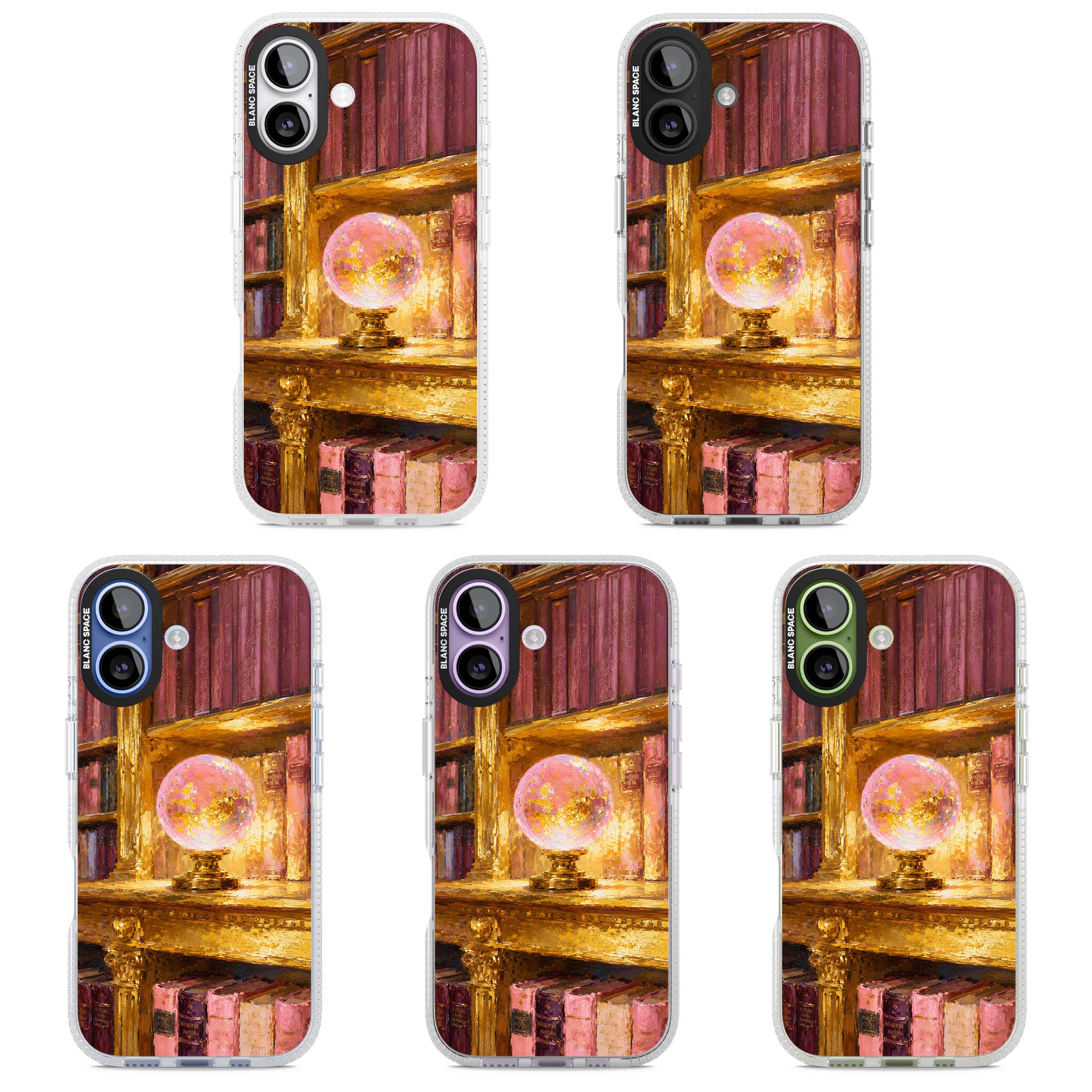 Gilded Library dark academia iPhone case featuring an oil painted crystal ball on a gilded library shelf with vintage | Clear Case Impact Air case for iPhone 17
