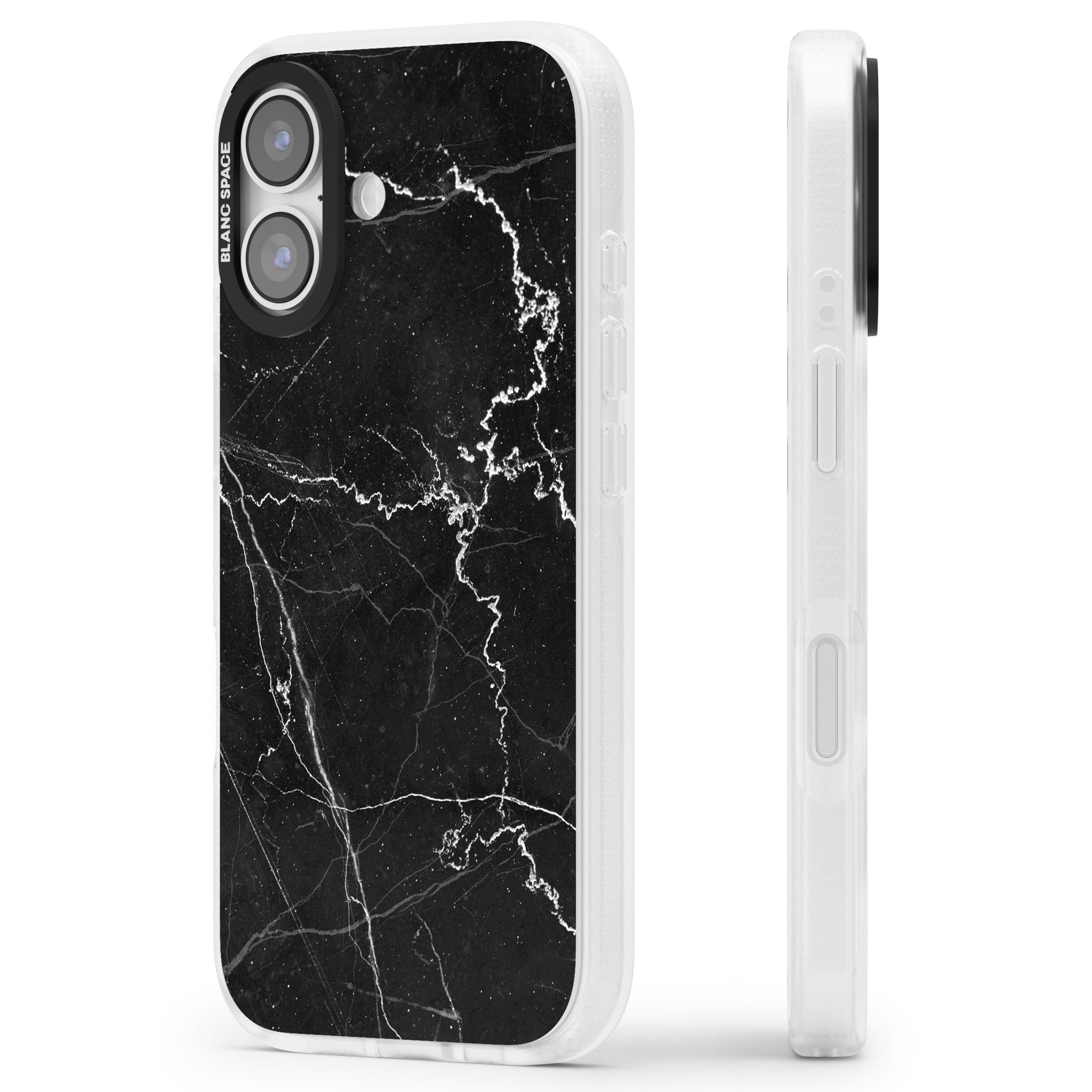 Bold Black Marble With White Texture iPhone 17 Impact Air Clear Phone Case Side Profile