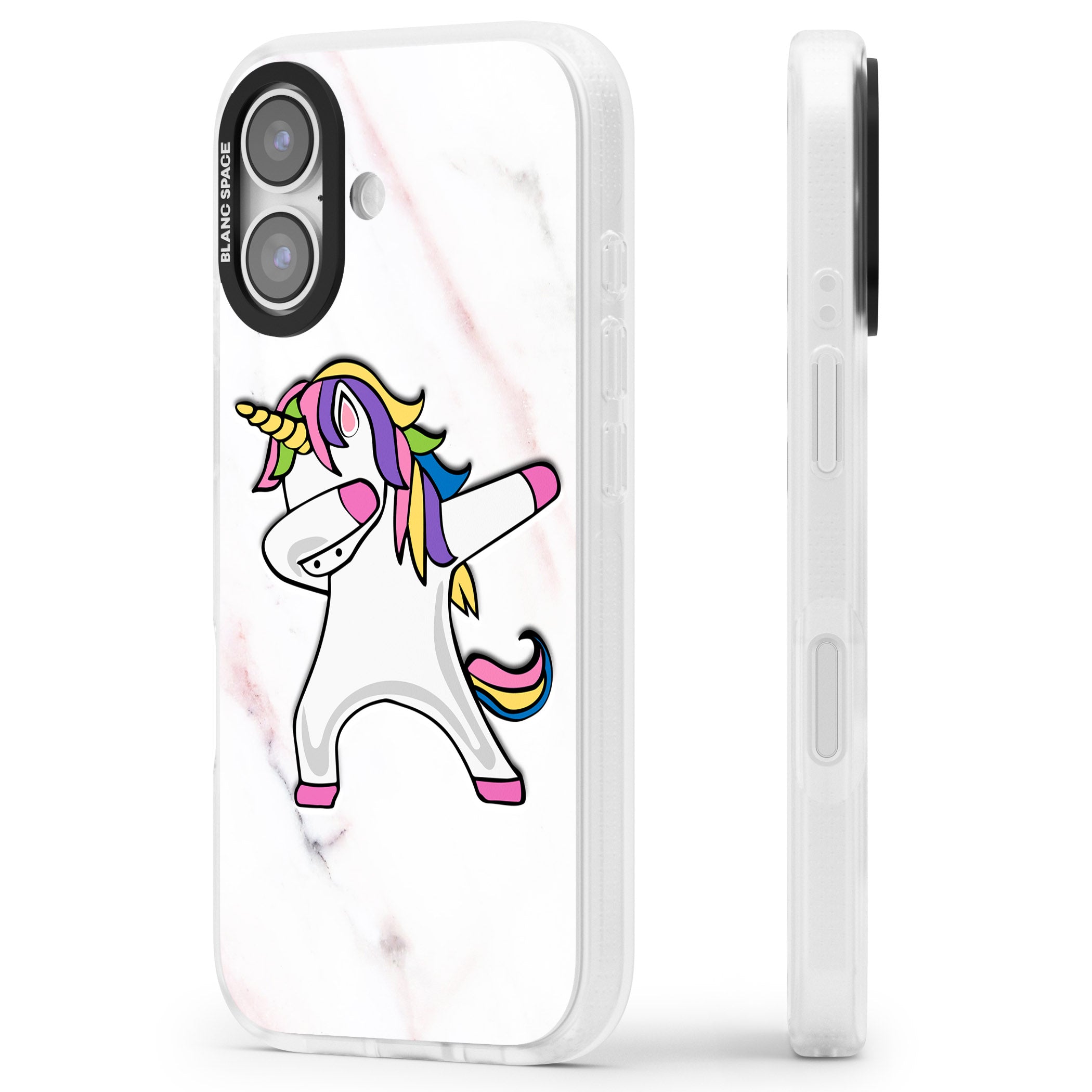 Designer Marble Unicorn Dab iPhone 17 Impact Air Clear Phone Case Side Profile