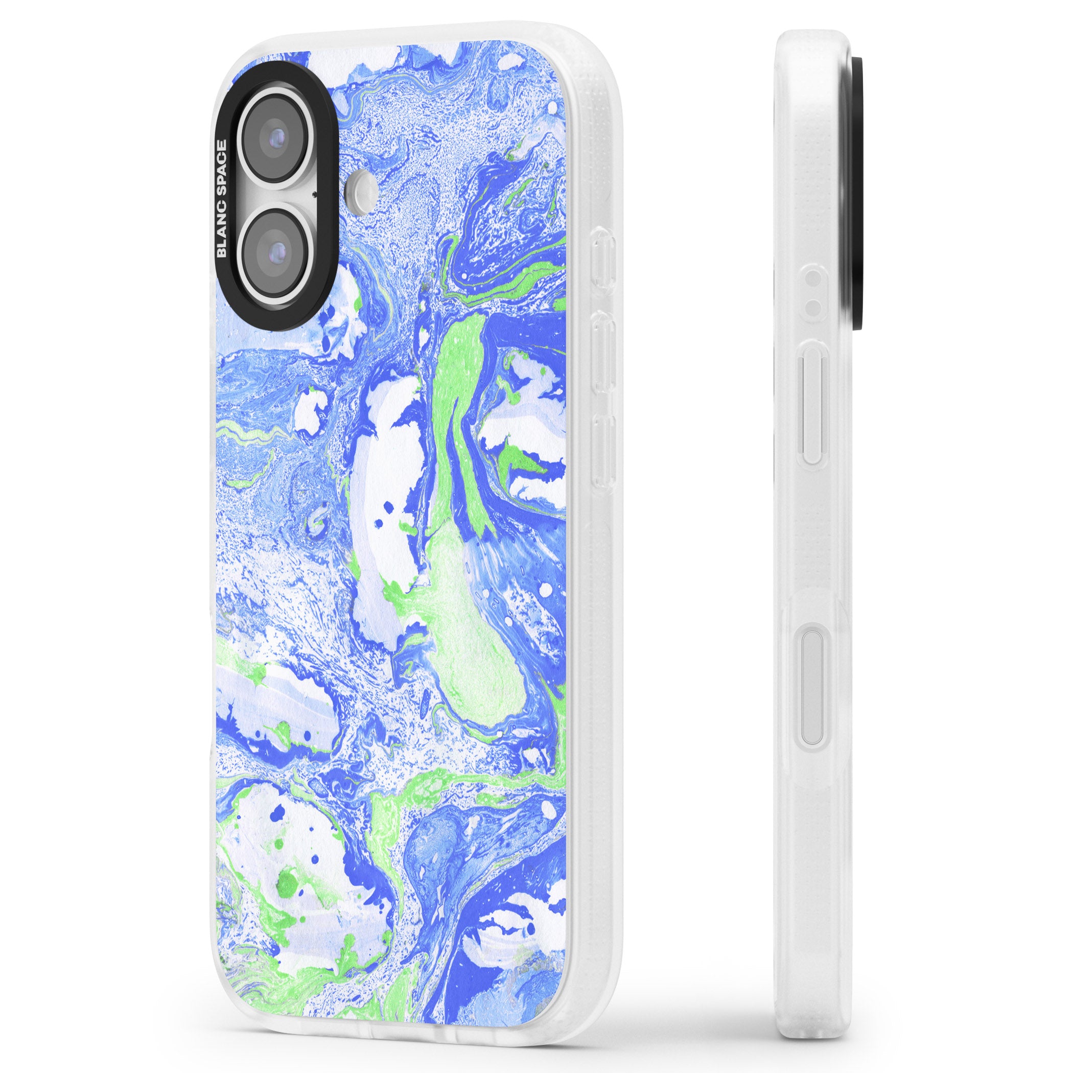 Dark Blue & Green Marbled Paper Pattern iPhone 17 Impact Air Clear Phone Case Side Profile
