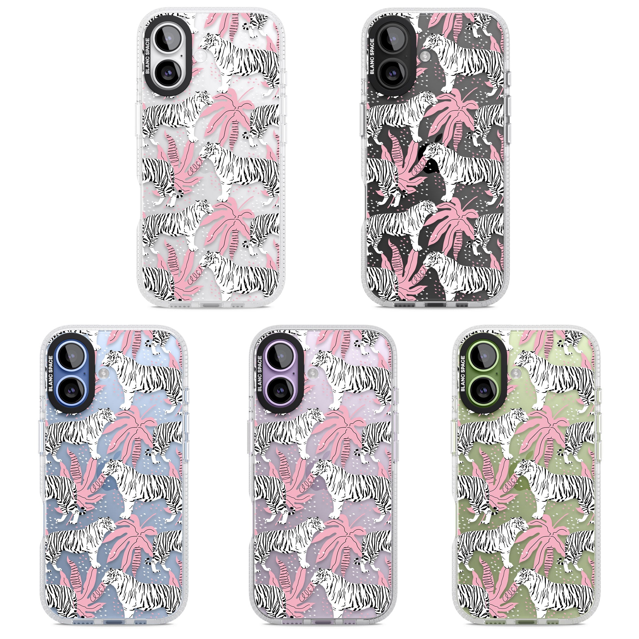 Pink & White Tropical Tigers iPhone 17 Impact Air Clear Phone Case APT Impact Protection