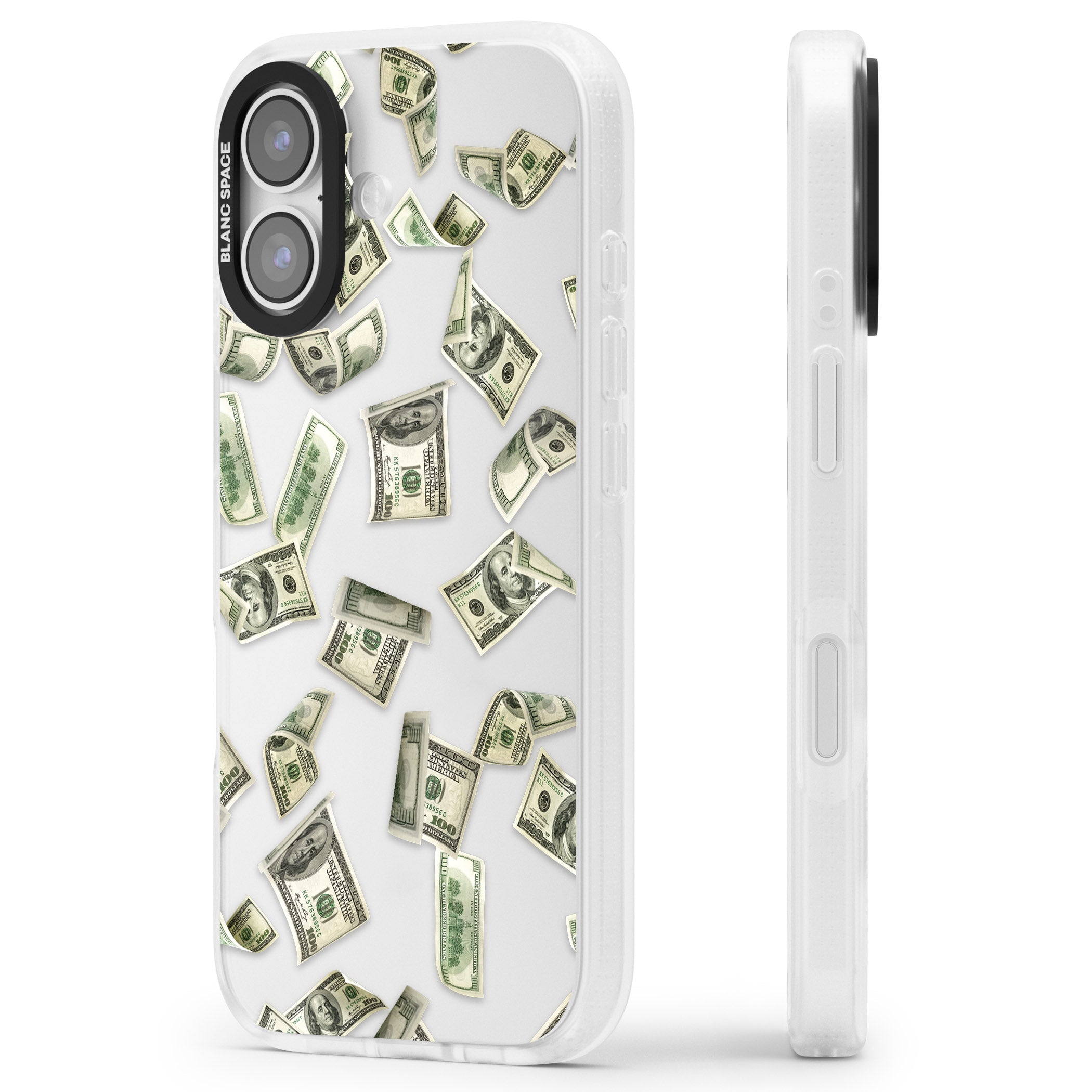 Falling Cash iPhone 17 Impact Air Clear Phone Case Side Profile