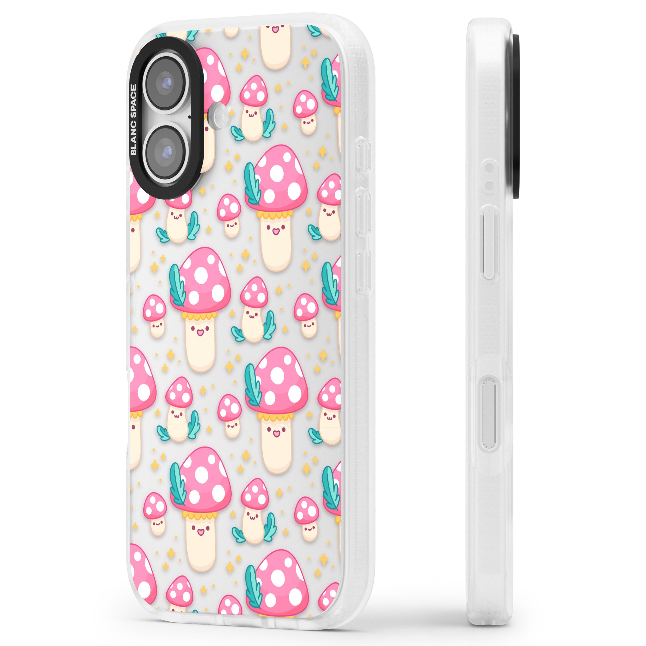 Cute Mushroom Pattern iPhone 17 Impact Air Clear Phone Case Side Profile